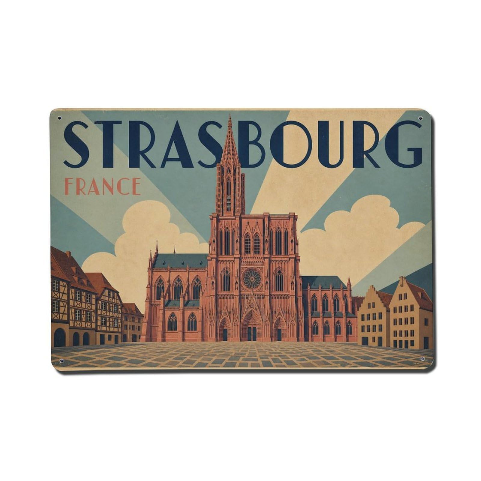 Travel Vintage France Strasbourg 1 Metal Tin Sign Plaque Wall Decor for Cafe, Club Bar, Office, Garden Metal Poster 8x12Inch