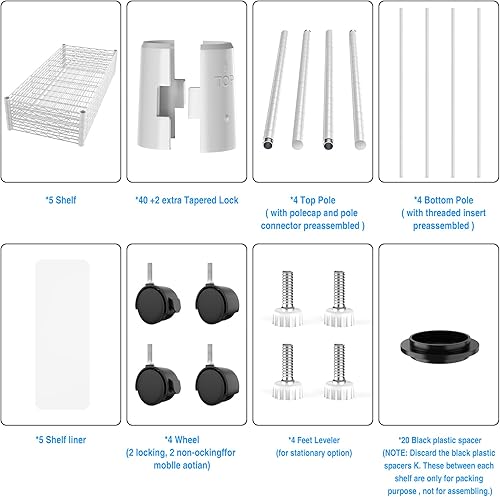 Miniatura 5 de pouseayar Estantería de alambre de metal, 5 niveles de capacidad de 750 libras NSF, estante de almacenamiento ajustable resistente con ruedas y