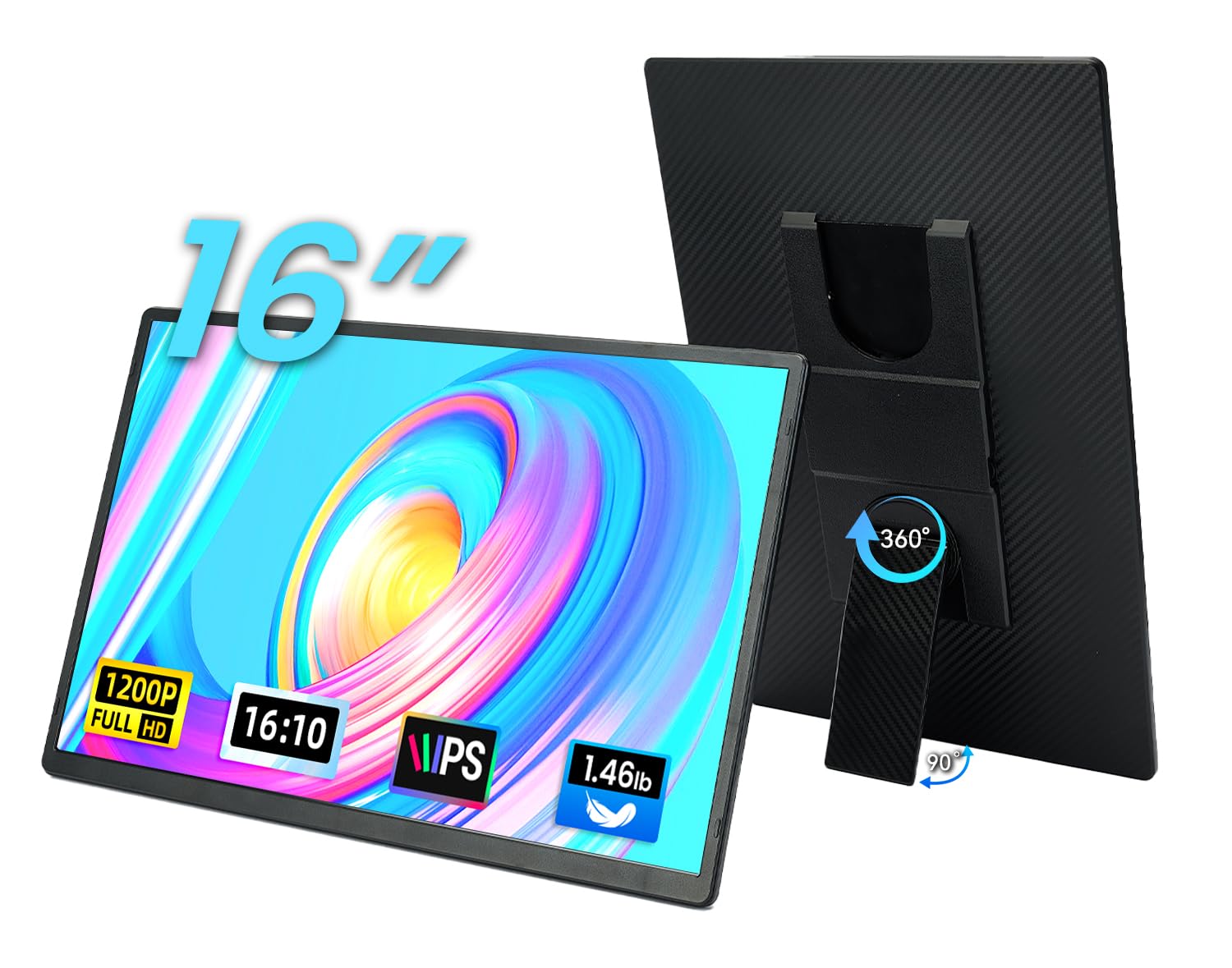 16 Portable Monitor for Laptop - 1200P FHD Laptop Screen Extender HDMI USB C HDR Travel Dual External