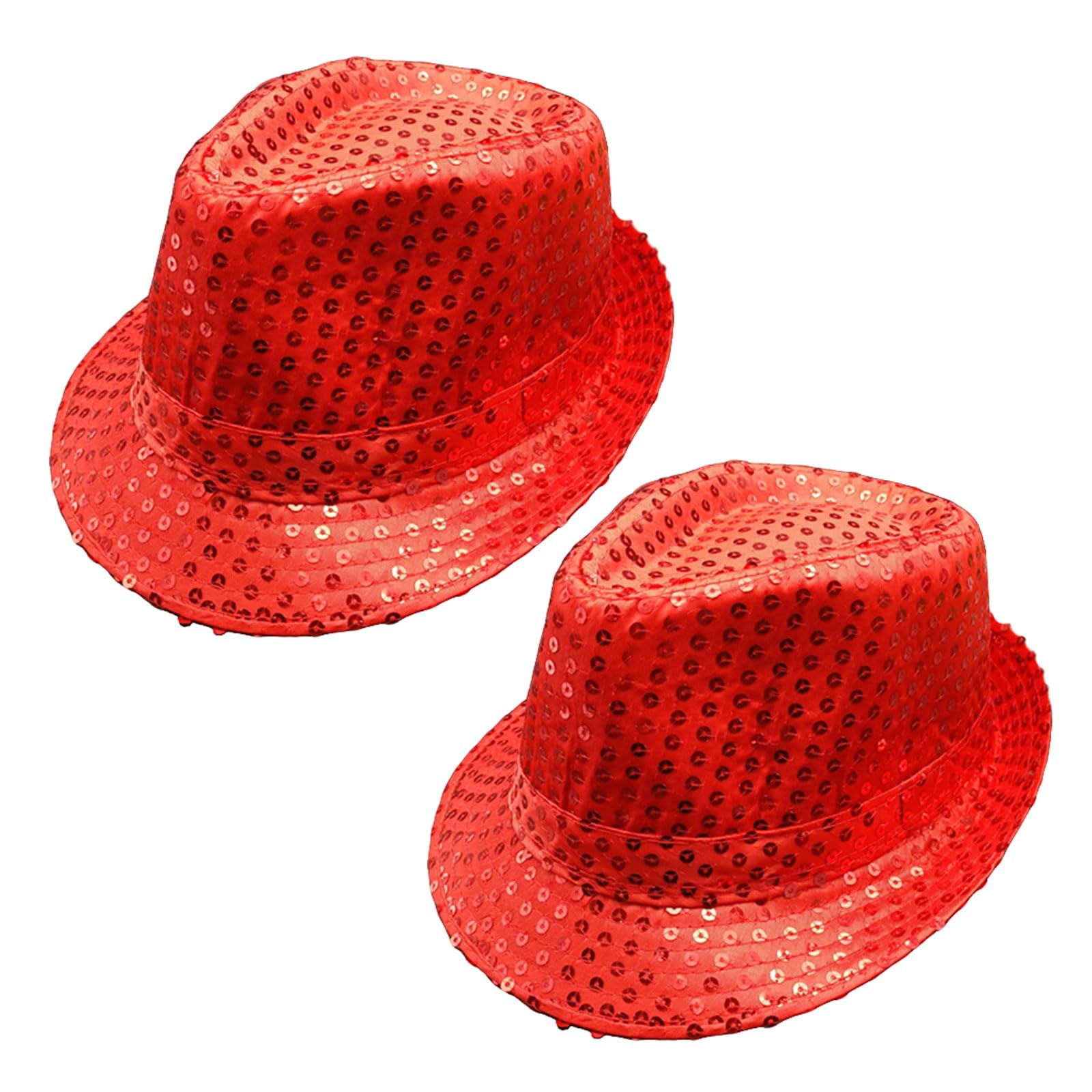 GYIOFAI 2 Pcs Sequin Bowler Hat, Western Jazz Dance Hat, Disco Hip-Hop Shiny cap, Cowboy Fedora Cap, Gangster Hats, for Jazz Hip-Hop Performances, Halloween, Fancy Dress Events (Red)