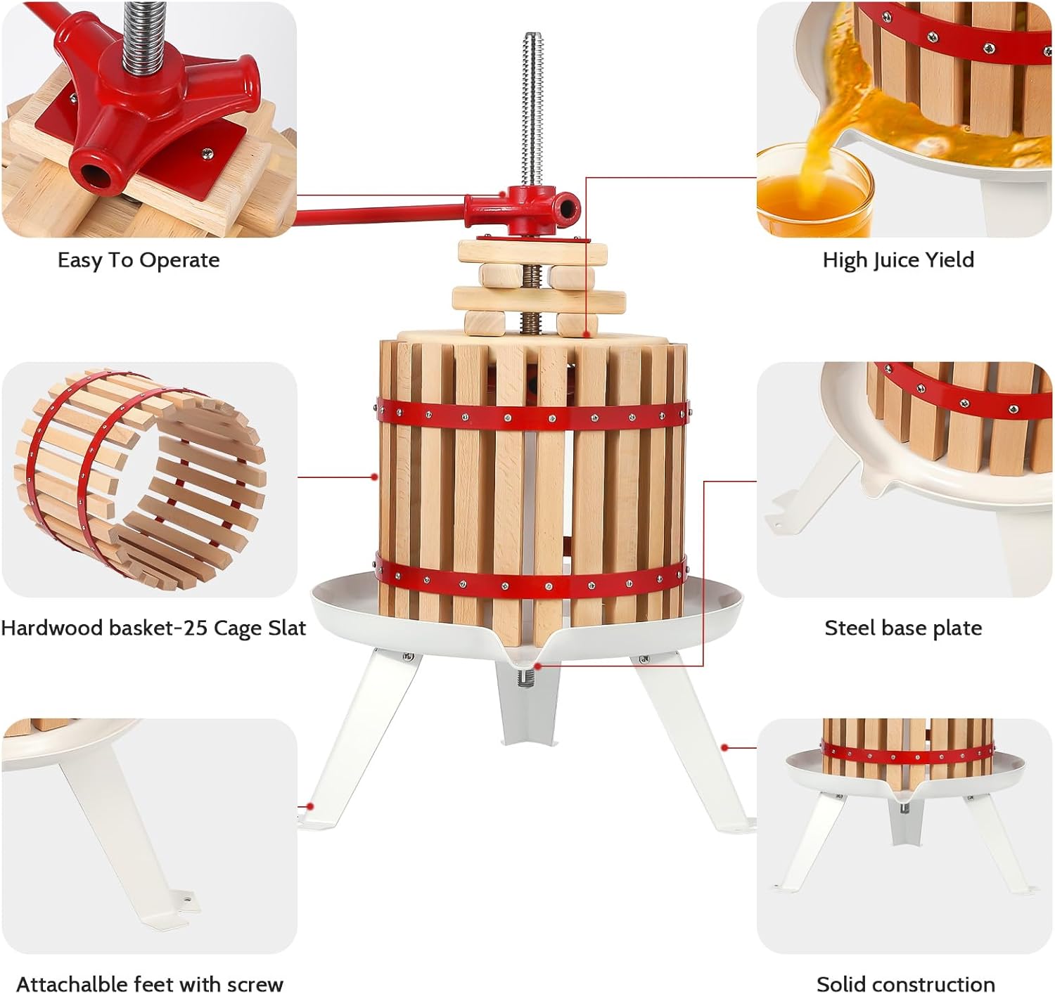 3.2 Gal Manual Fruit Wine Press with A Filter Bag, Manual Juice Maker, Hand Juicer Squeezer for Honey Wine Cheese Olive Oil Apple Grape Cider, Triangular Design, Wine Making for Kitchen Outdoor