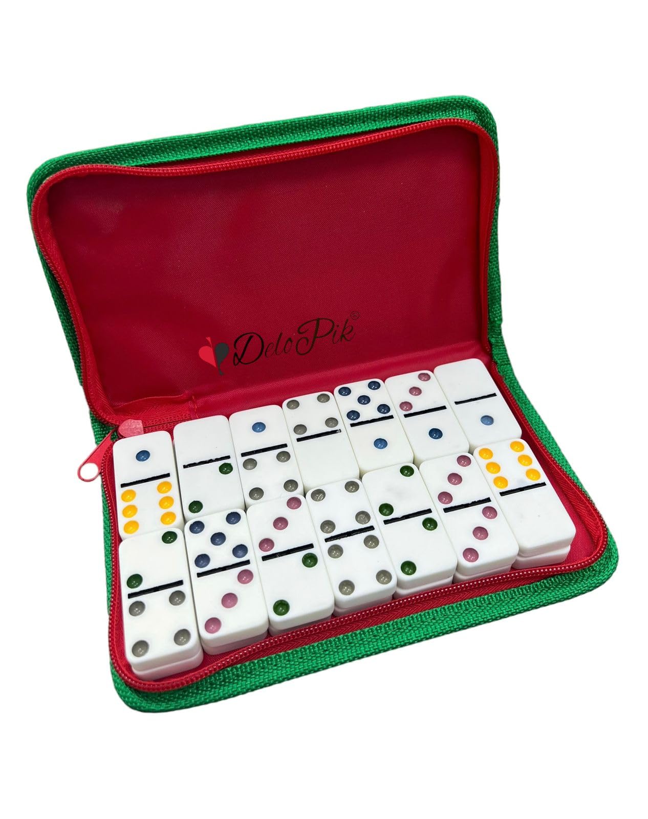 Delopik Double Six Color Domino Tiles in Cloth Bag with Zipper (Pack of 28 Tiles) FR-27