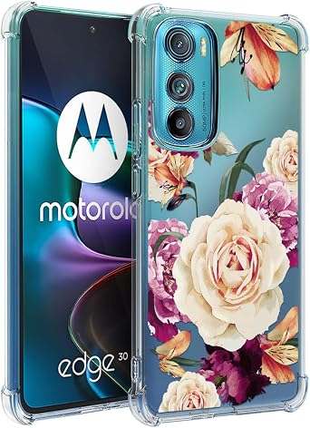 Osophter for Motorola Edge 2022 Case,Moto Edge 2022 Case Flower Floral for Girls Women Shock-Absorption TPU Rubber Phone Cover for Motorola Moto Edge 2022Purple Flower