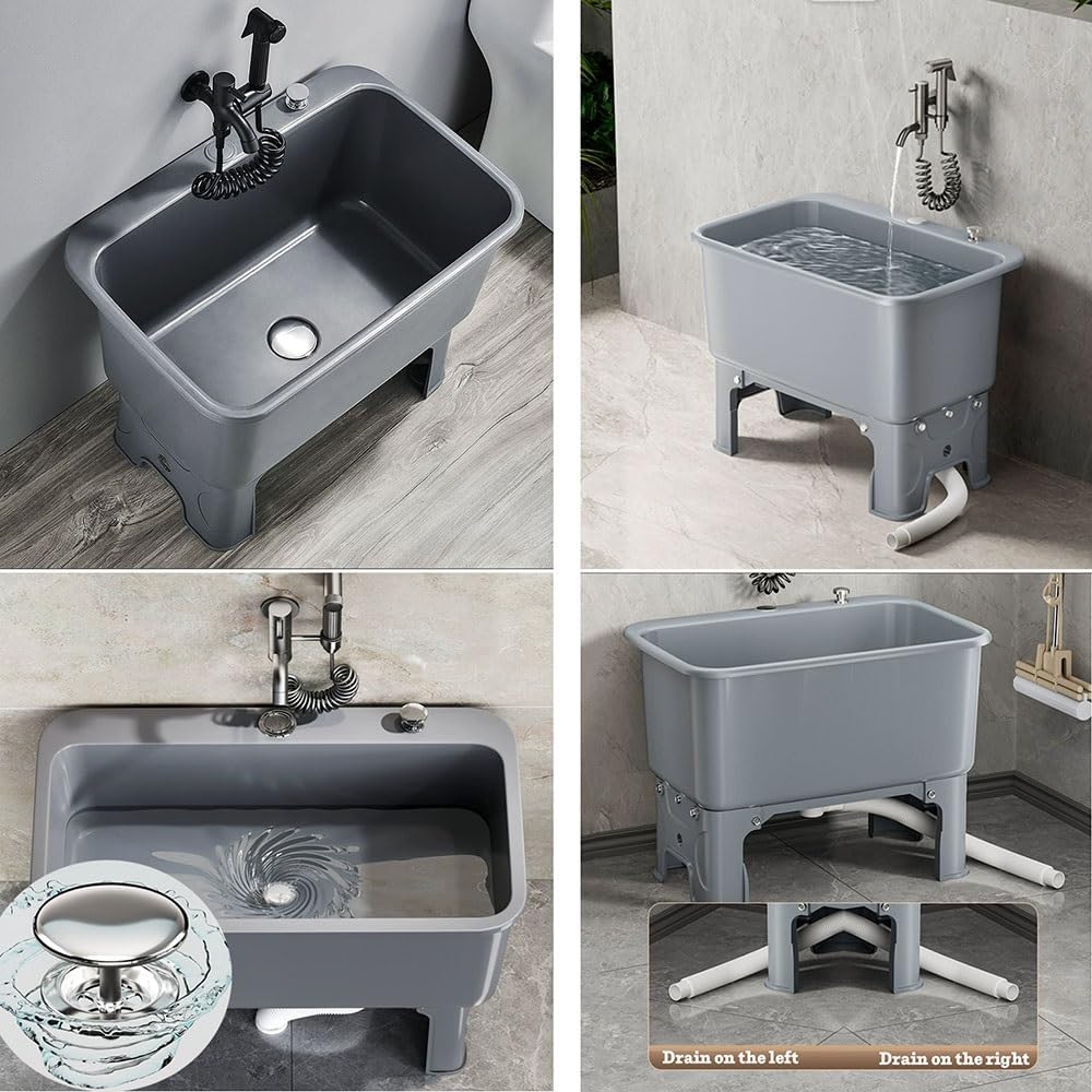 自立型ユーティリティシンク、モップサービス用洗面台付き、23.5インチ x 15.5インチ x 18インチ、洗濯室用ウォッシュステー公式通販