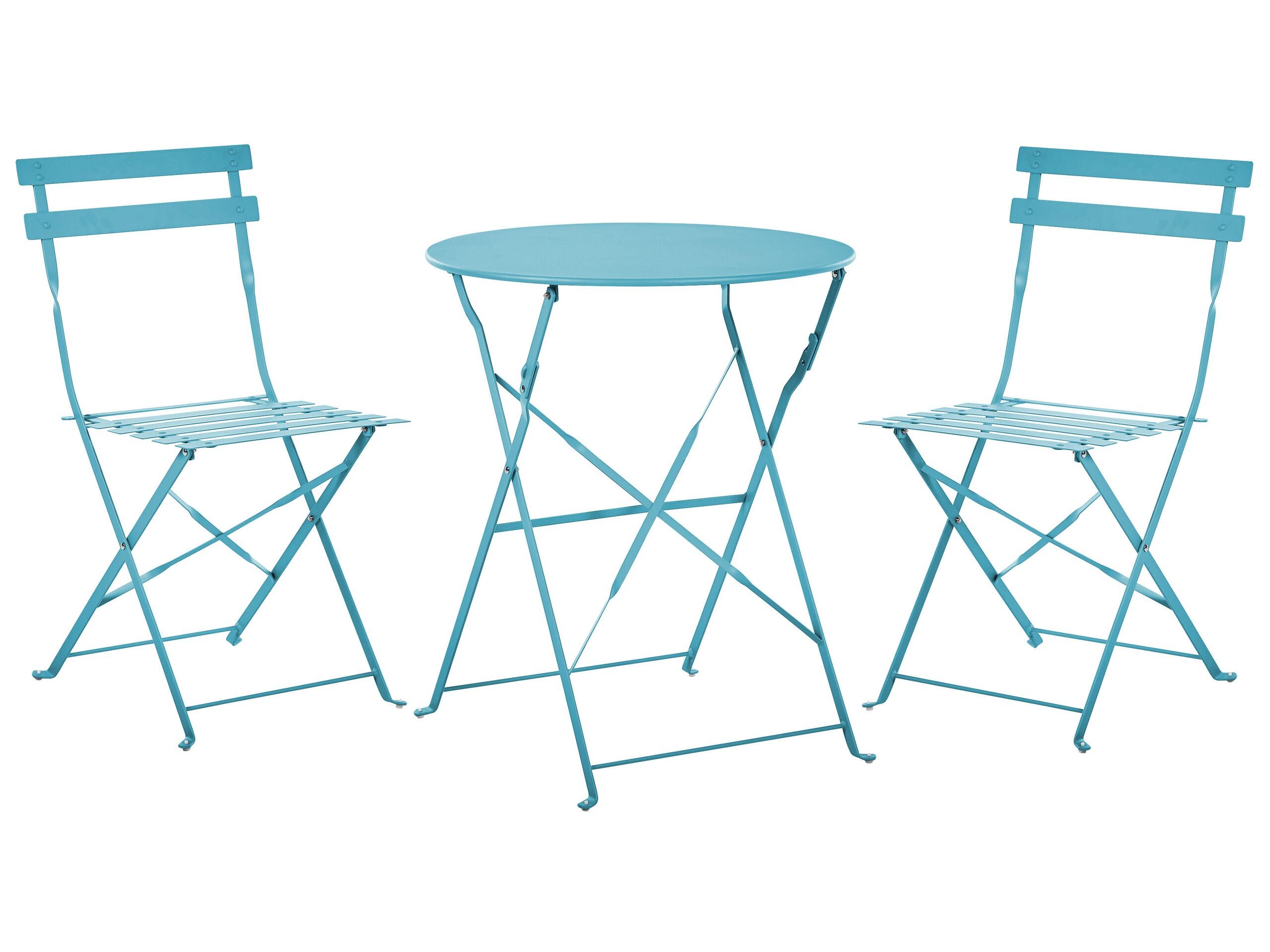 Beliani Outdoor Steel Garden Bistro Set with Round Table Table and Chairs for 2 People Sea Blue, FIORI