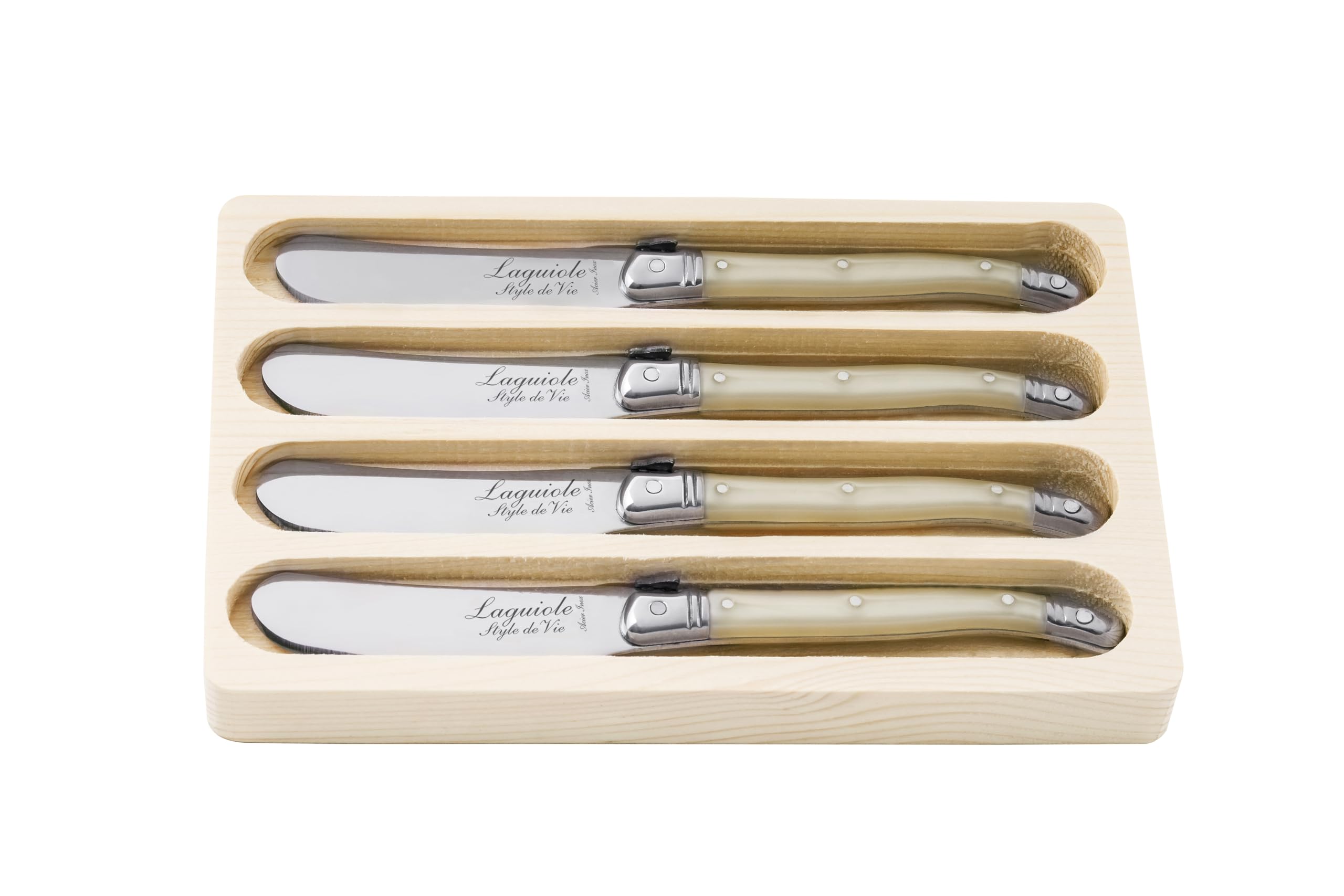 Laguiole Style de Vie Butter Knives set of 4 - Premium Line butter knife with Plastic handle - Mother of pearl - Spreader in Laquiole style