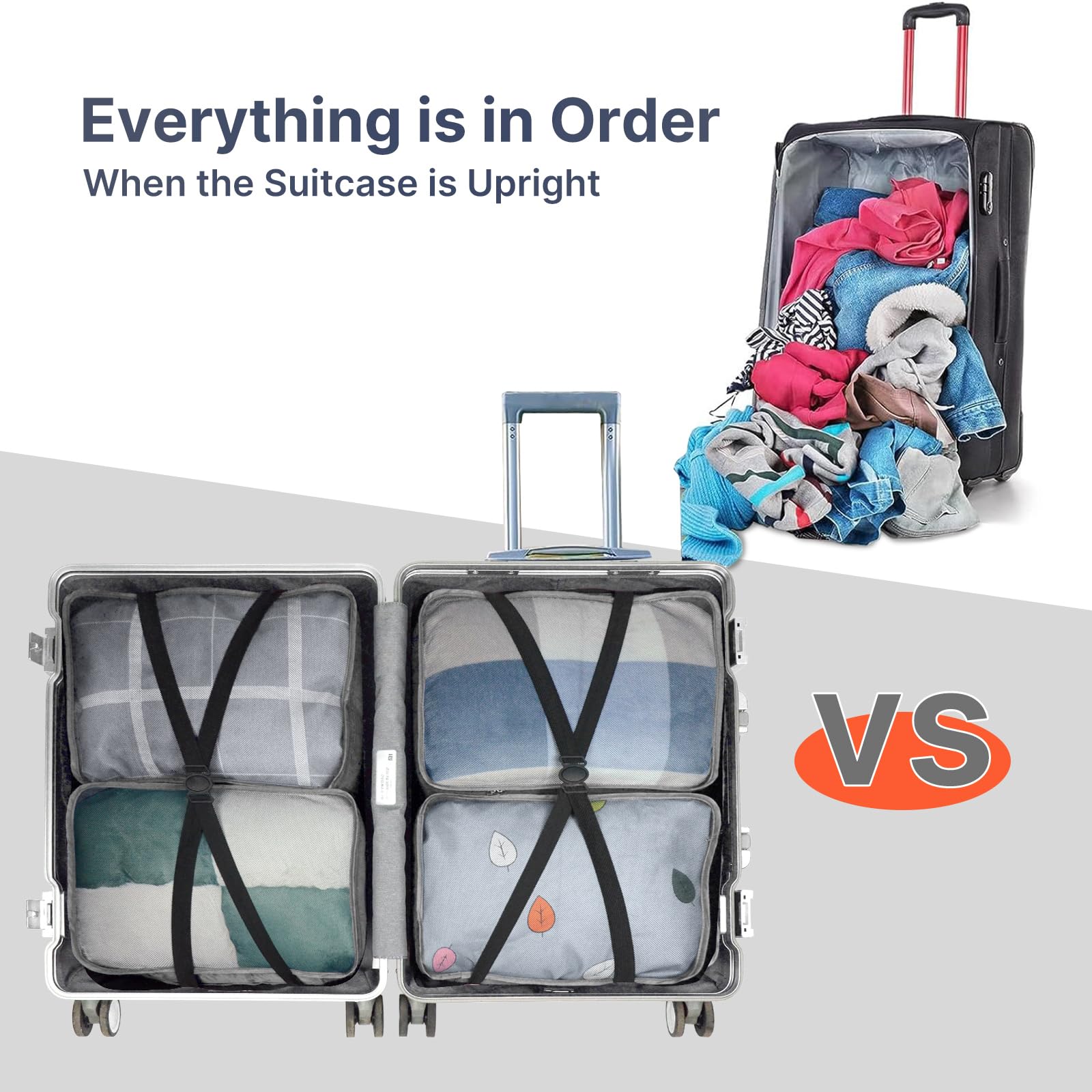 Cubi da imballaggio extra large, 6 pezzi, 62 x 40 x 15 cm, borse organizer per valigie, in rete, solo extra large (grigio chiaro, 6 x XXL)