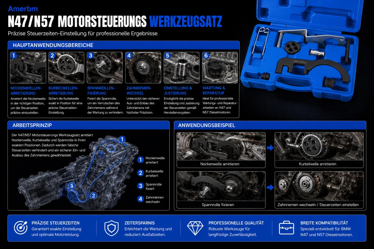 Motor Einstellwerkzeug für BMW N47 N57 N47S N57S | Steuerkette Werkzeug Set Arretierwerkzeug Nockenwelle N47D20A N47D20C N57D30A | Passend für E90 E60 F10 F30 X3 X5 120d 320d 330d 530d