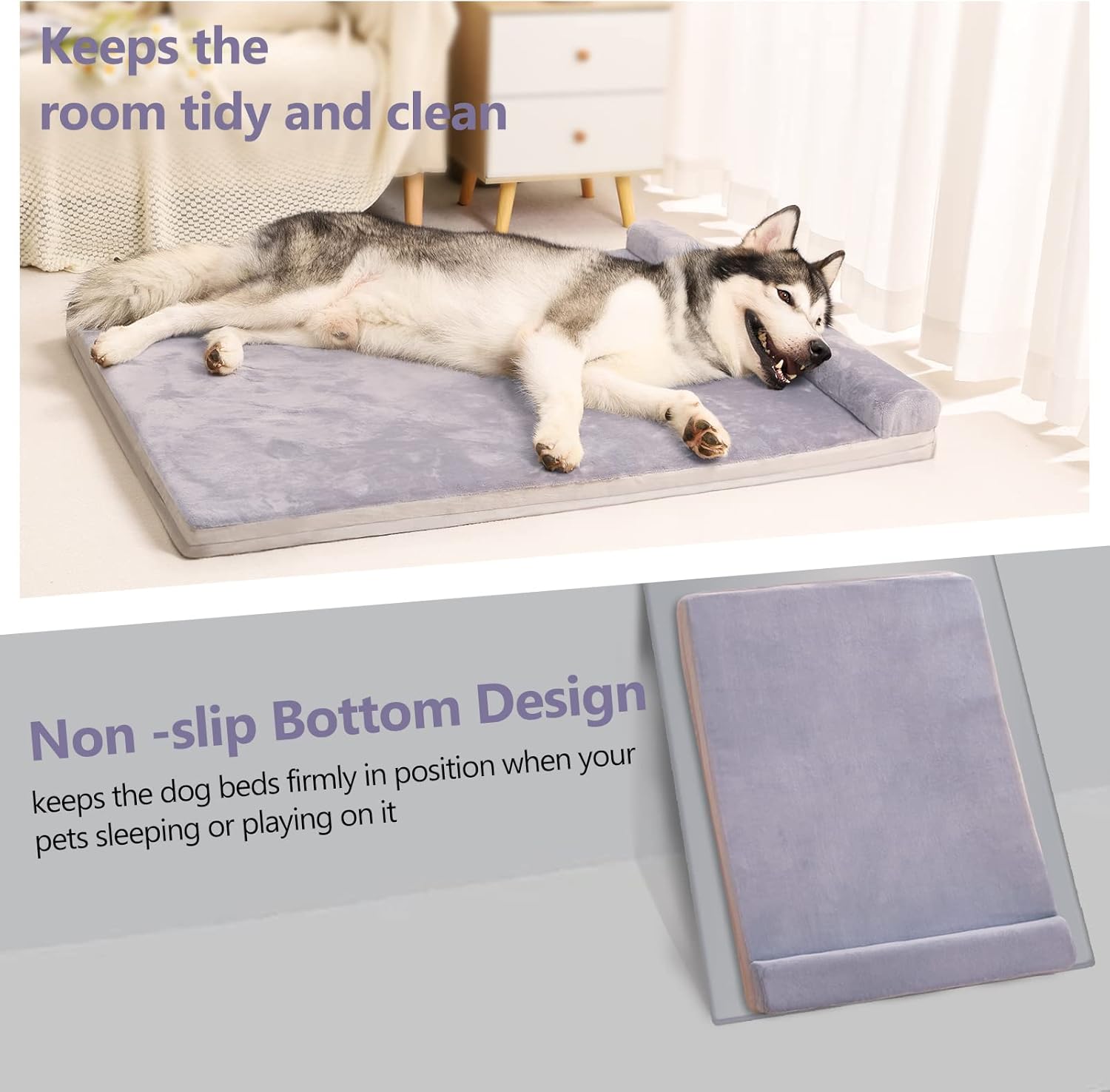 review JoicyCo Dog Bed for Medium Dogs with Pillow Orthopedic Pet Bed Mattress 31.5 inch Joint Relief Pet Sleeping Mat, Non Slip Removable Washable Cover, Lilac Grey