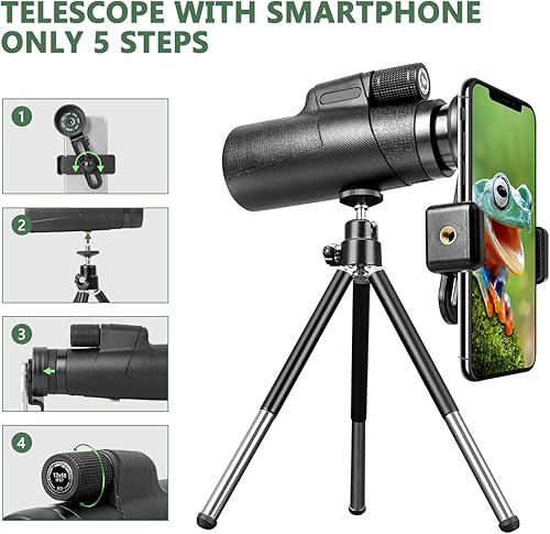 Miniatura 4 de Óptica monocular de 12 x 50 pulgadas, zoom HD BAK4, prisma, FMC, IPX7, telescopio monocular impermeable con adaptador de teléfono inteligente,