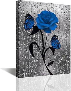 Canvas Wall Art, Blue Rose Wall Art Paintings for bathroom Living Room, Office Home Decoration Modern Canvas Artwork Wall Decor Ready to Hang 12''x16'', 1 Panel
