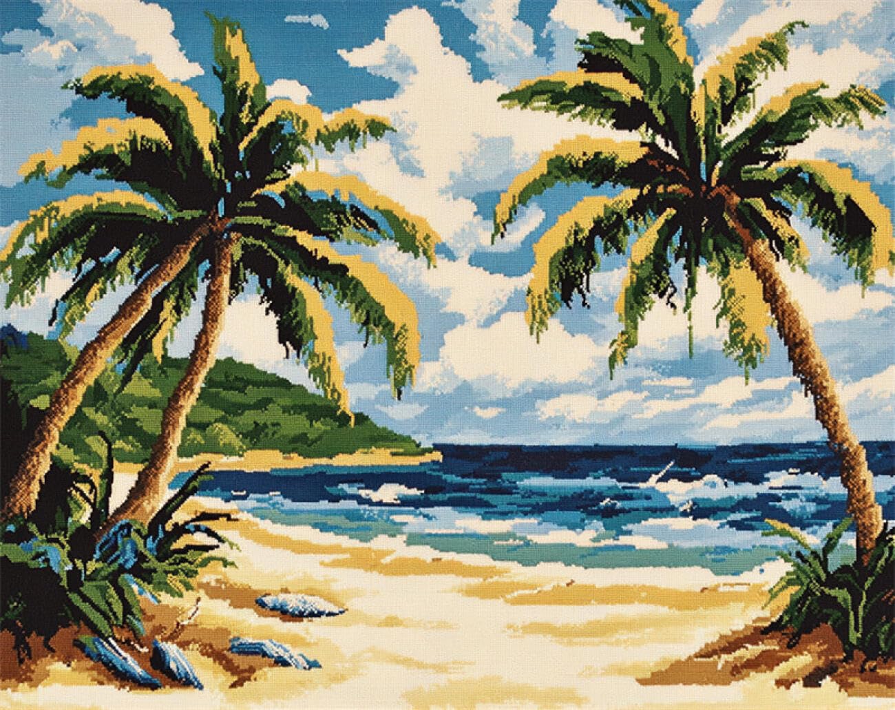 Axiangzik B Diy Embroidery Kit Coconut Trees On The Each 11Ct 50X70cm