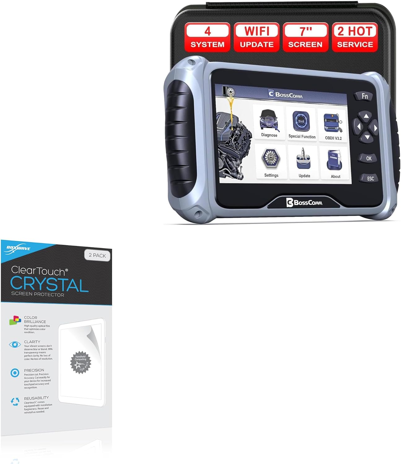 BoxWave Screen Protector Compatible with Bosscomm IF740 Code Reader OBD2 Scanner (7 in) - ClearTouch Crystal (2-Pack), HD Film Skin - Shields from Scratches