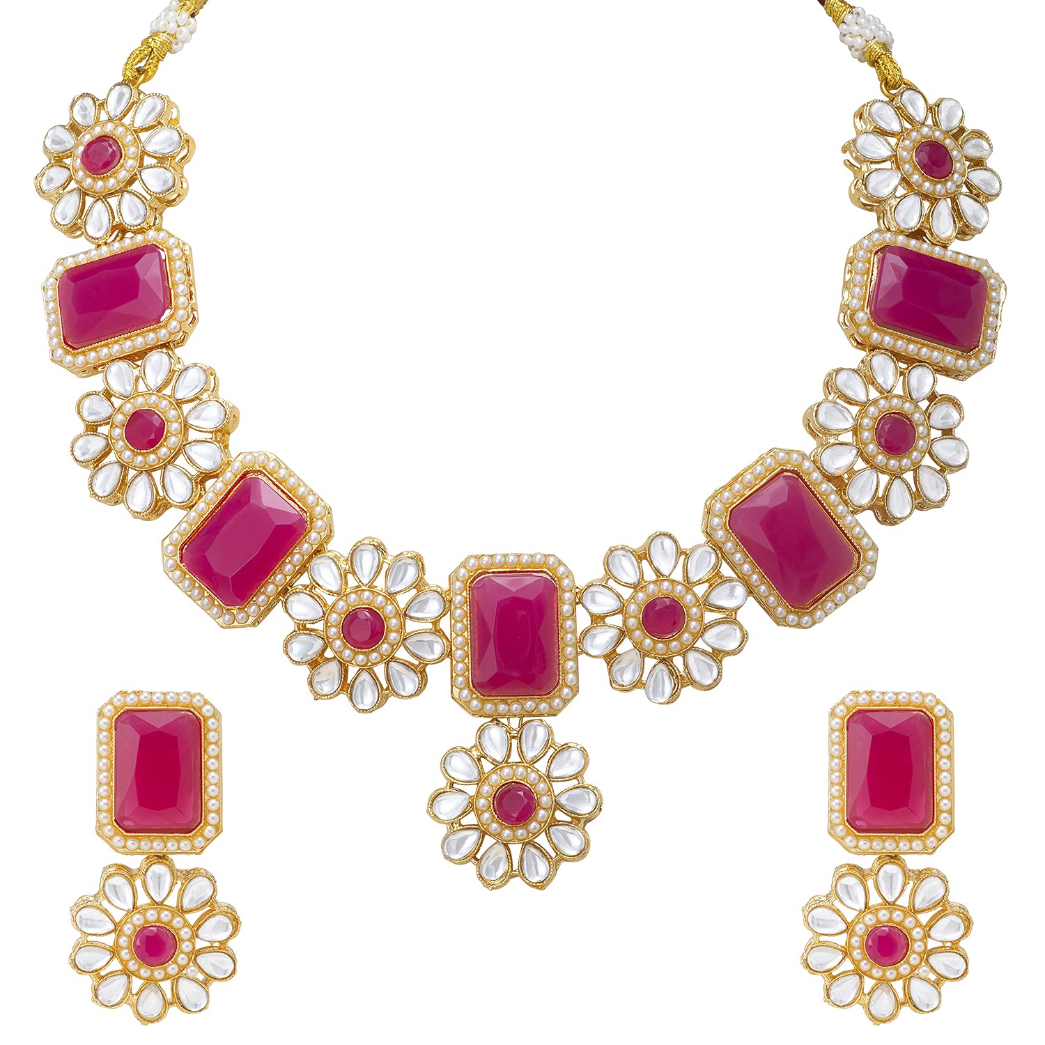 Peora Gold Plated Floral Rani Pink Kundan Necklace Earring Traditional Jewellery Set for Women (B09F6WWC2D) Amazon Price History, Amazon Price Tracker