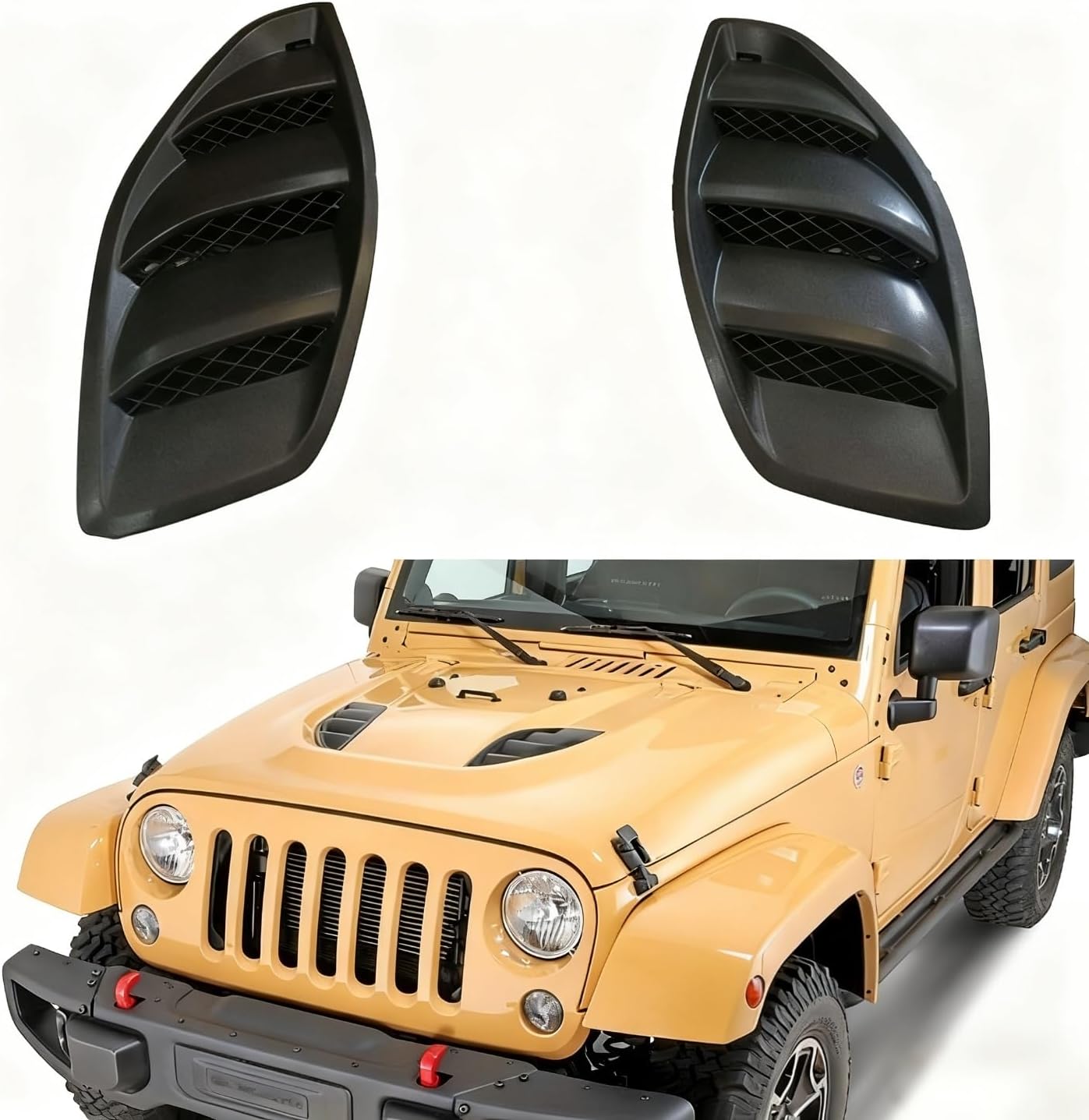 Hood Vent Cover ABS Plastic Fit for Jeep JK Wrangler 2007-2017 JK Part # 68185319AB 68185319AA 68185318AB 68185318AA, Louvers Engine Inlet Vents, 1 Set of 2 Exterior Accessories, Black