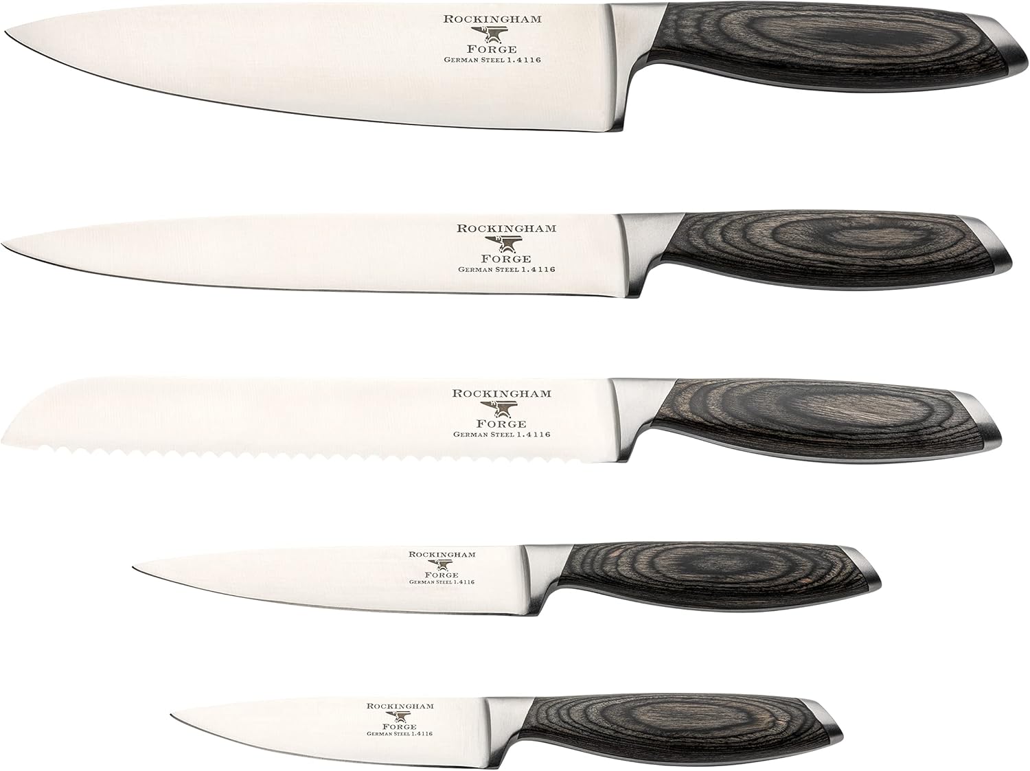 Rockingham Forge 259 Series 5" Utility Knife with German Steel Blade and Teak Effect Ergonomic Handle, Multi-Purpose, Silver, RF-2593