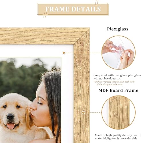 Miniatura 3 de Juego de 4 portarretratos de 5 x 7, marco de fotos de madera natural de 4 x 6 con paspartú o 5 x 7 sin paspartú con plexiglás para montaje en pared