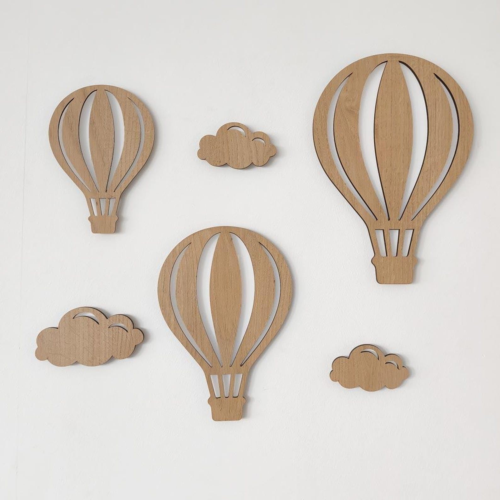 Haoser 6 Pcs Wooden Hot Air Balloon Wall Decor with Clouds | Nursery Baby Room Decoration | Kids Wall Art DIY Wall Decor Set | Balloon 9.84 x 6.69 Inch-image-12