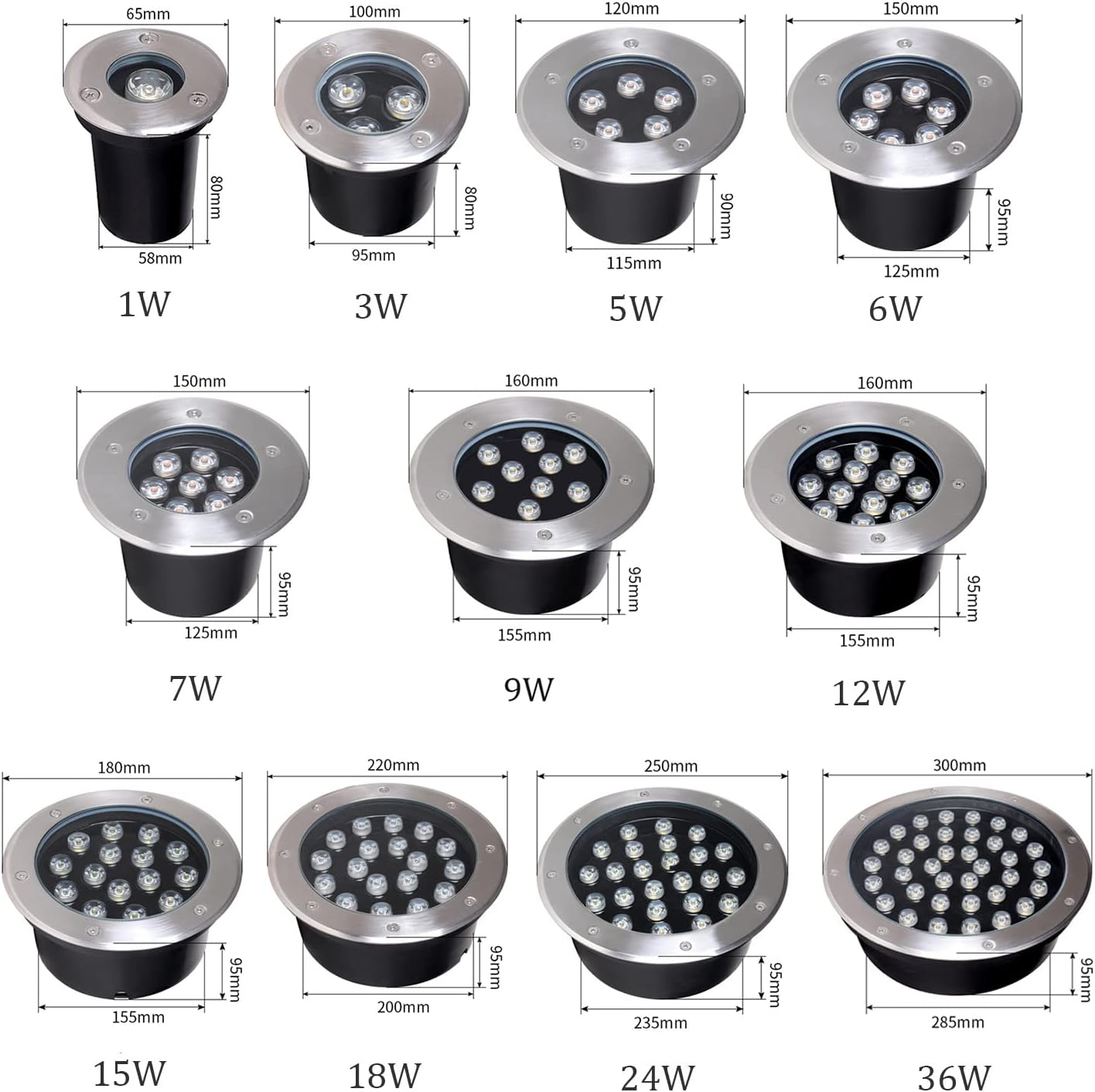 Garden In-ground Light Recessed Round Underground Lights IP66 Waterproof Well Lights AC85-110V for Outdoor Deck Step Driveway Pathway Landscape Light