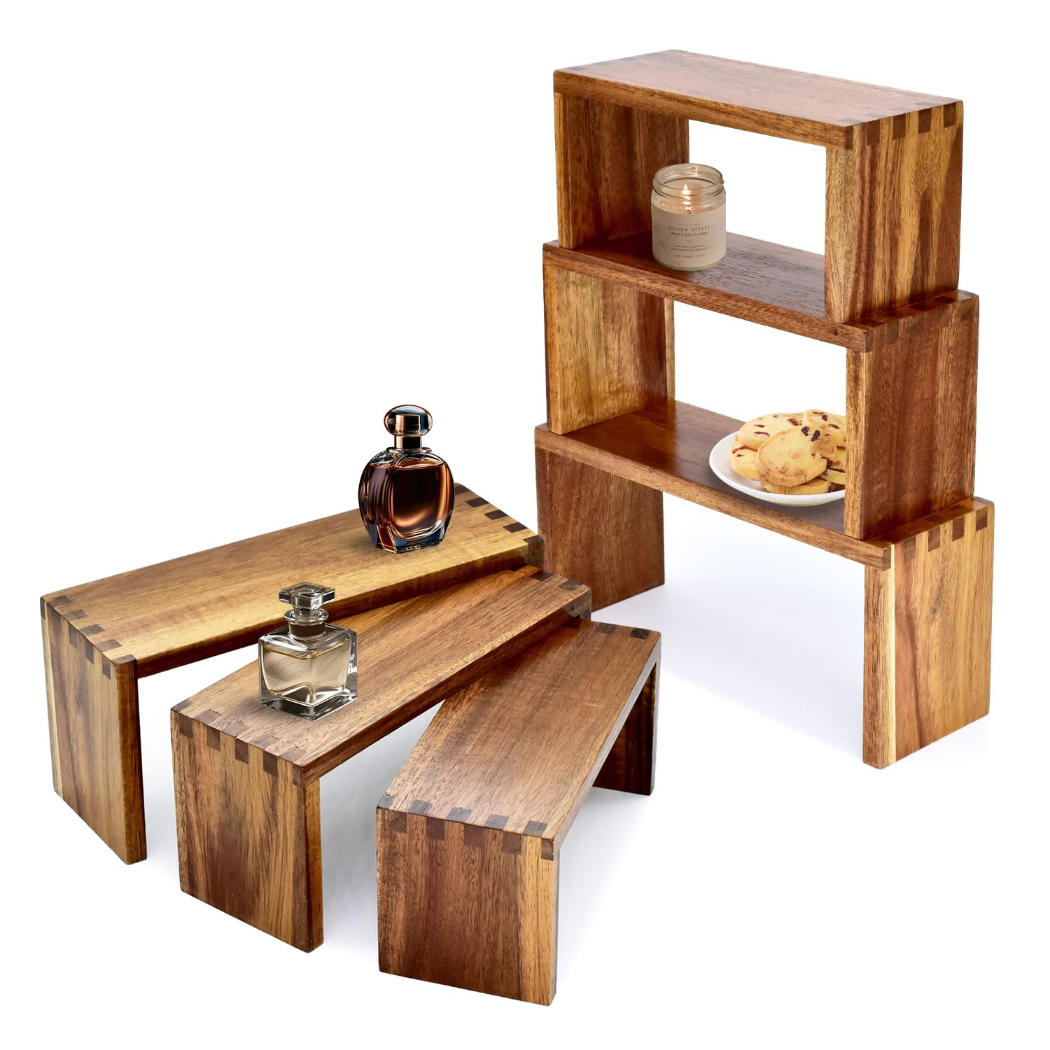 2 Set Small Cupcake Stand for 24 Cupcakes Perfume stand, GIPIDER Acacia Wood Risers for display NOT Acrylic Riser, Bathroom Organizer Countertop Cup Cake Tier Stand, Wood Riser NOT Acrylic Display Stands, Perfume Display Funko Pop Stand Display Riser