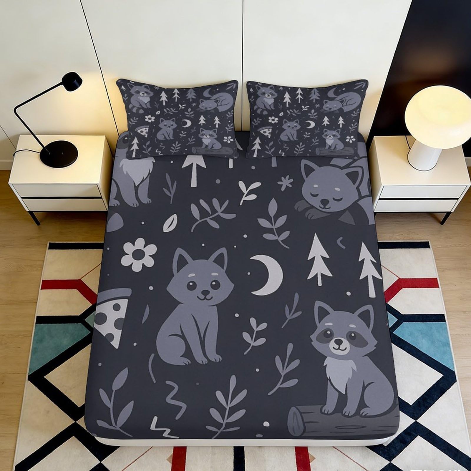 Jqzkxnhpbr Style-4 3D Printed Forest Animal Fitted Sheet Microfiber Soft Breathable Woodland Creatures Bed Cover For Bedroom Dorm Decor 90X200x25cm