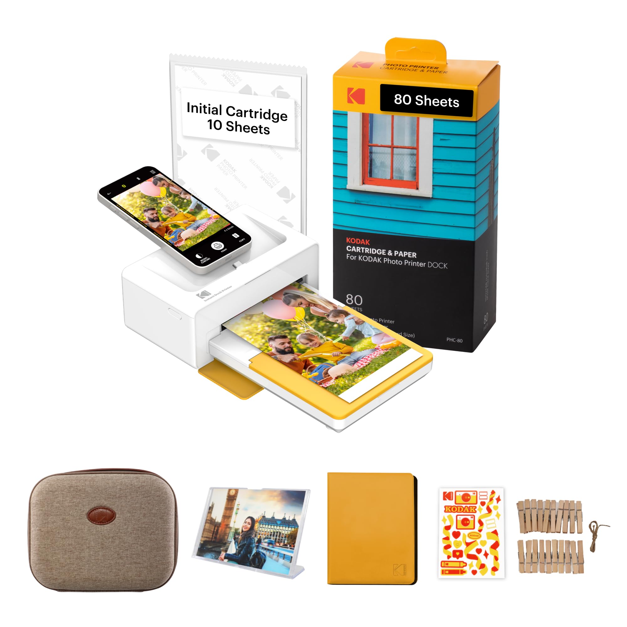 KODAKDock Plus 4PASS Instant Photo Printer 4x6 inches Accessory Bundle (10 Initial Sheets + 80 Sheets + Gift pack)