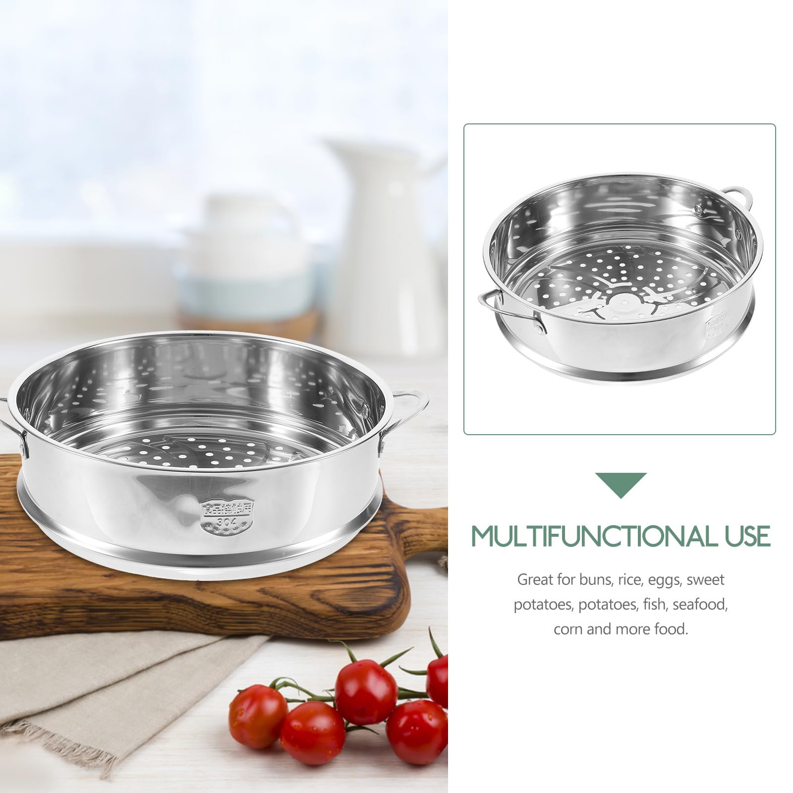 Cestino per cottura a vapore in acciaio inox, inserto per panini alimentari, per cottura a vapore in pentola e cucina (25,4 cm/25,6 cm)
