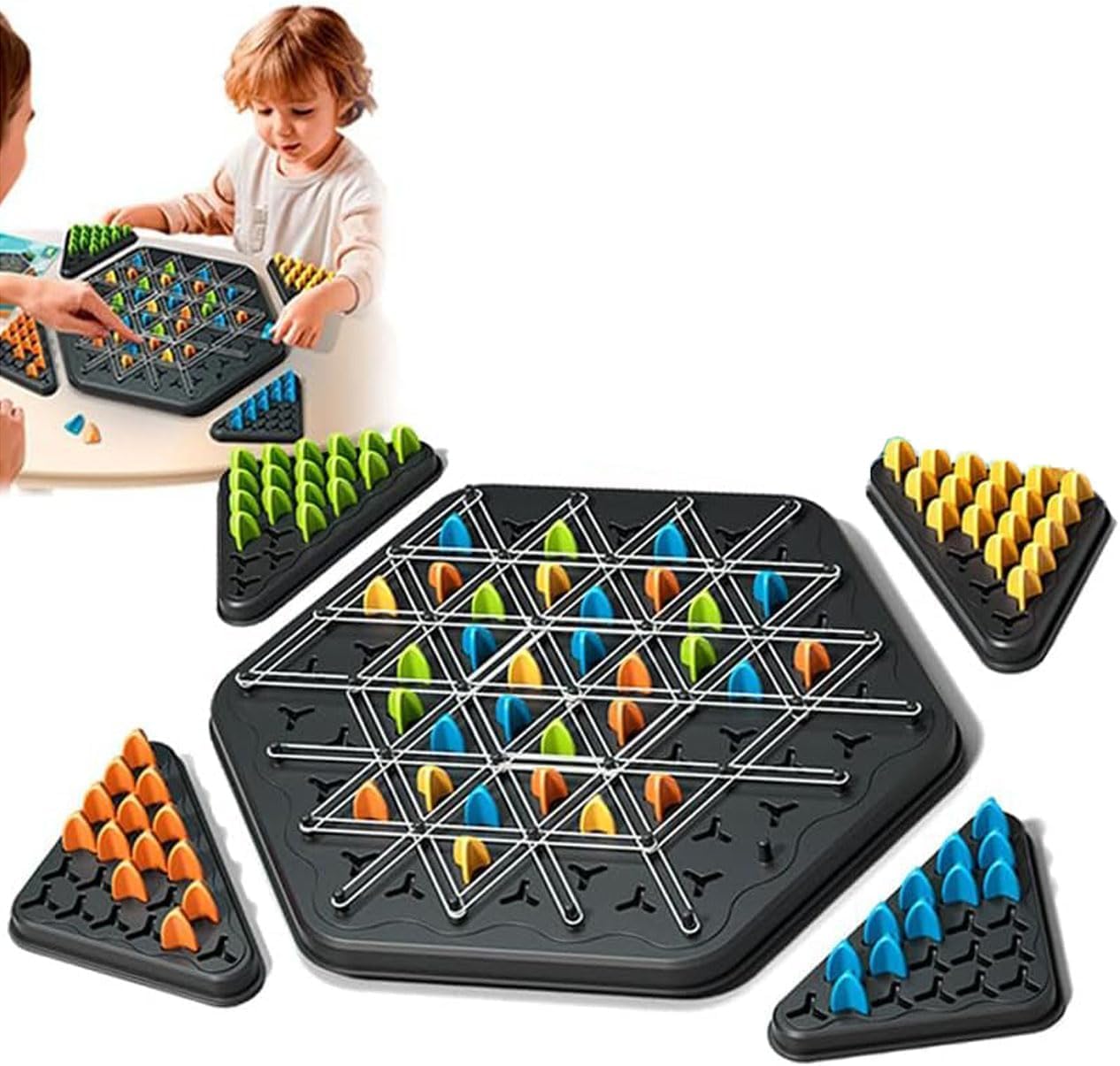 Chain Triangle Chess Game- Family Fun Night Chess Set,Strategy Board Game for Kids & Adults, 2-4 Players, Interactive Brain Teaser,Puzzle Games,Birthday Gift for Age 3-12 Years Old Boys Girls