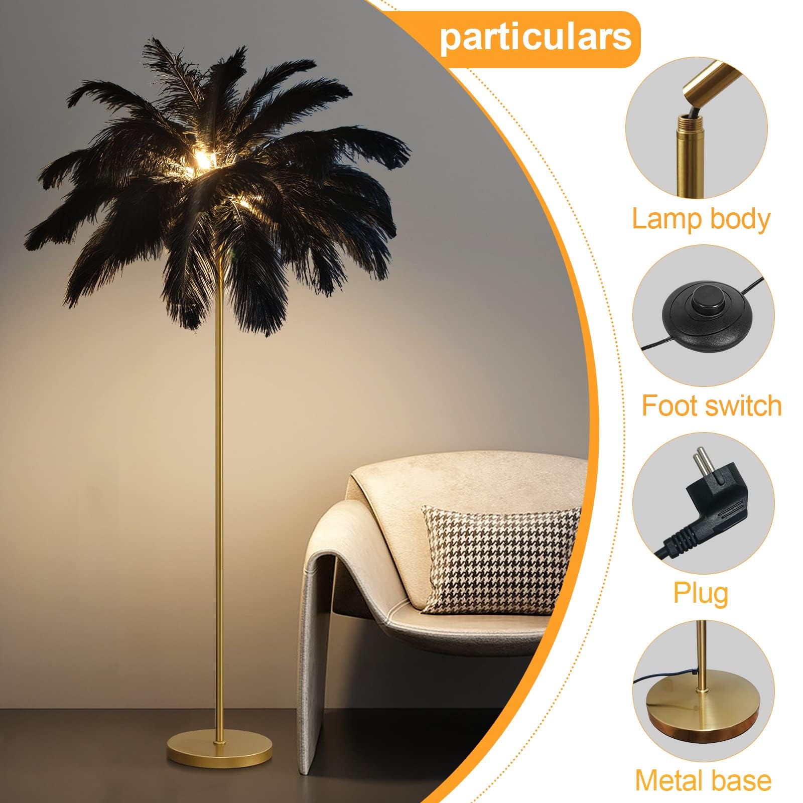CCXXYGWJ Lámpara de pie de Plumas de Avestruz - Iluminación Decorativa LED Regulable para Dormitorio y Sala de Estar Resina Ele Decoración del hogar Accesorio de iluminación de Piso Elegante