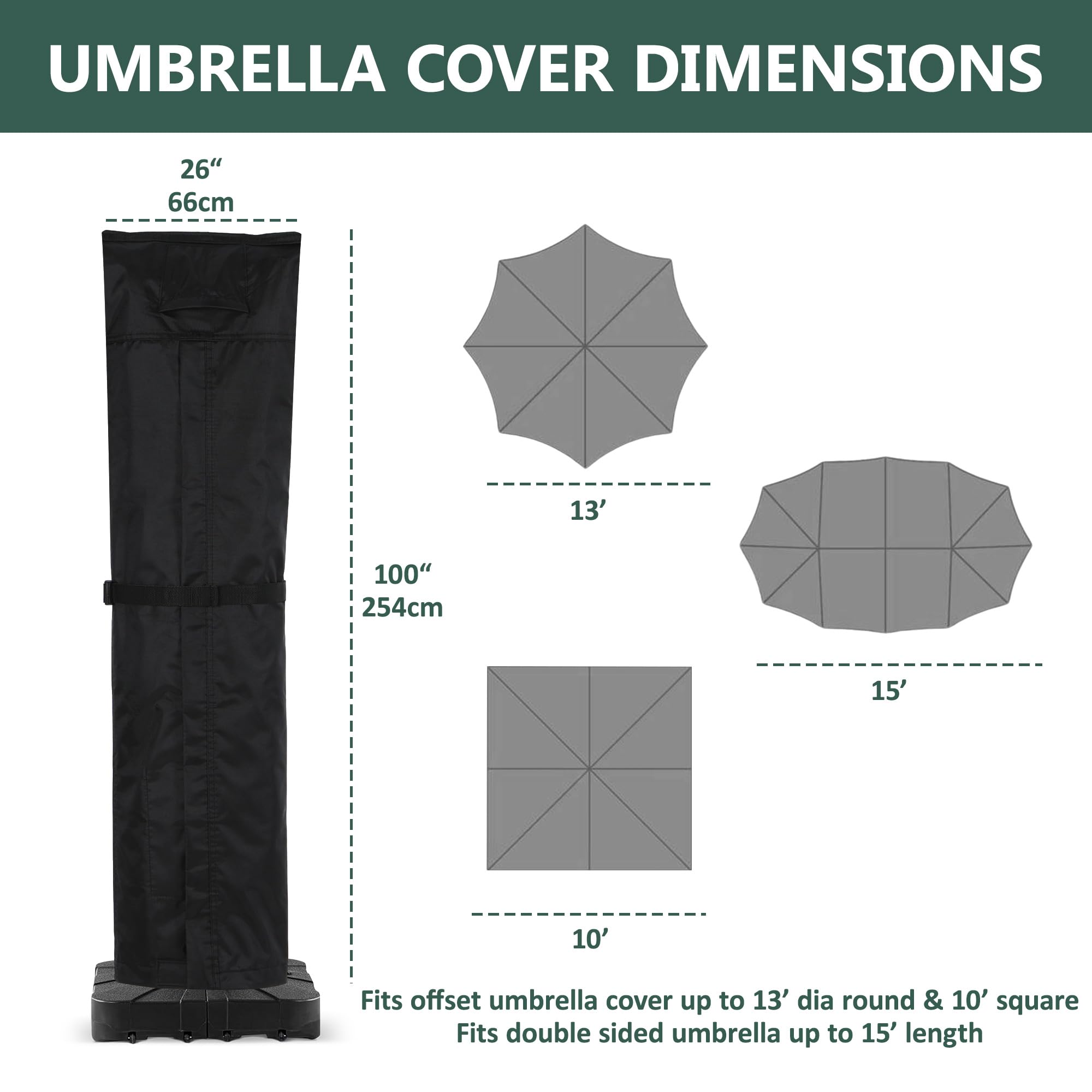 Rachmi Housse de parasol déporté pour parasol de patio de 2,7 à 4,9 m, de haute qualité, résistante à l'eau, aux UV et à la décoloration, convient pour parasol de jardin rond/carré avec fermeture