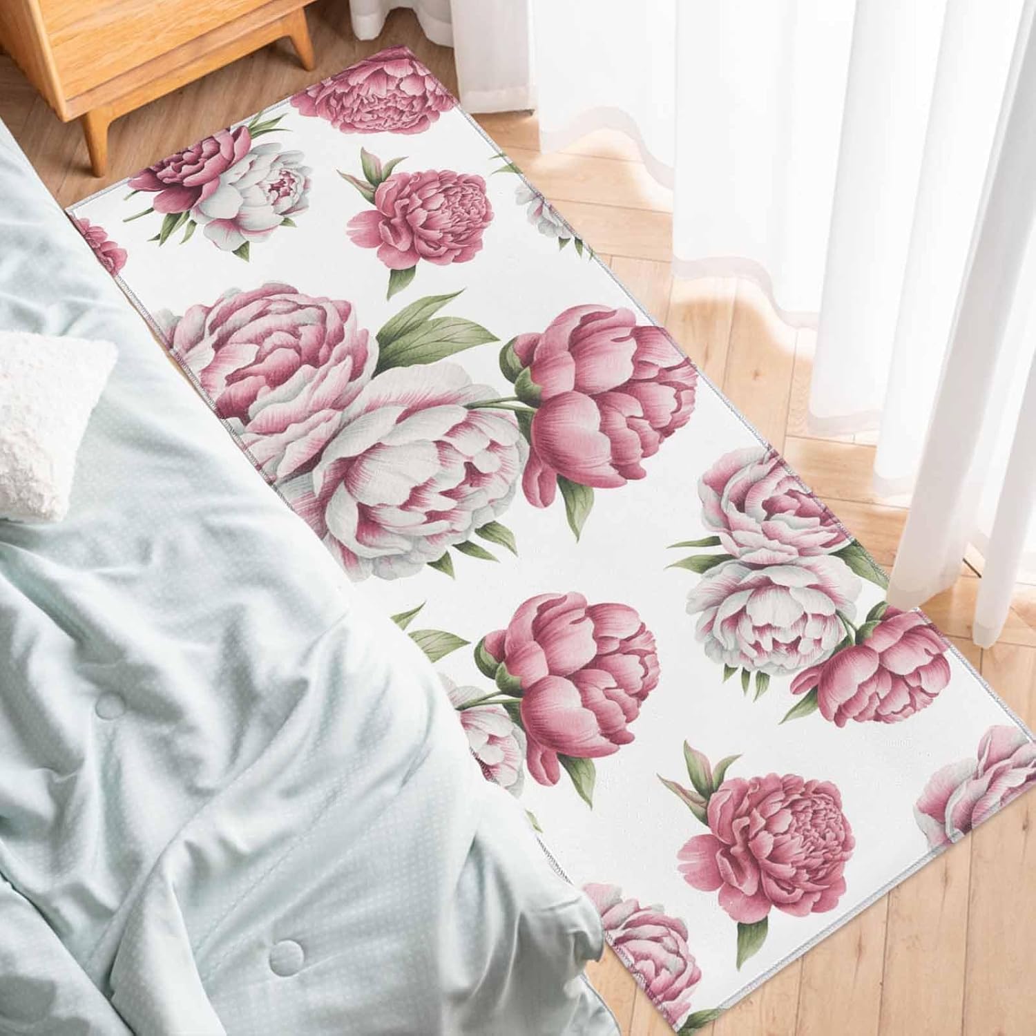 Z&L Home Watercolor Natural Art Flowers Green Leaves Kitchen Rug Sets 2 Piece Floor Mat Non-Slip Rubber Backing Area Runners Door Mats, Retro Floral Indoor Washable Carpet