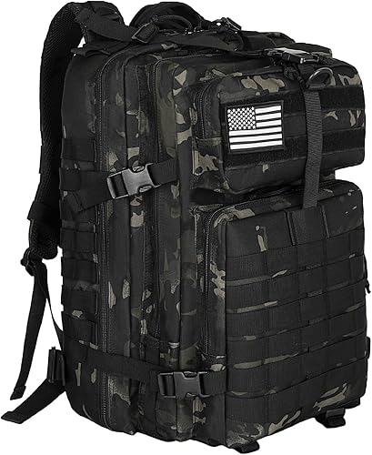 Vista 9 de WOLT - Mochila táctica militar para hombre de 45L, mochila Molle, paquete de asalto de 3 días, mochila de emergencia, mochila resistente para Negro