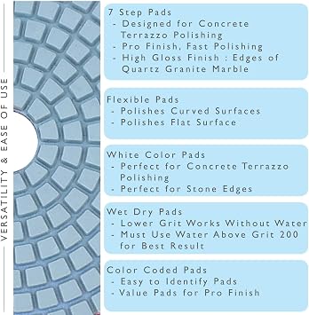 PPW191D Concrete Polishing Pads 5 Inch Grit 30 - Diamond Pads For Concrete Terrazzo Marble Floor Counter Wet Polishing