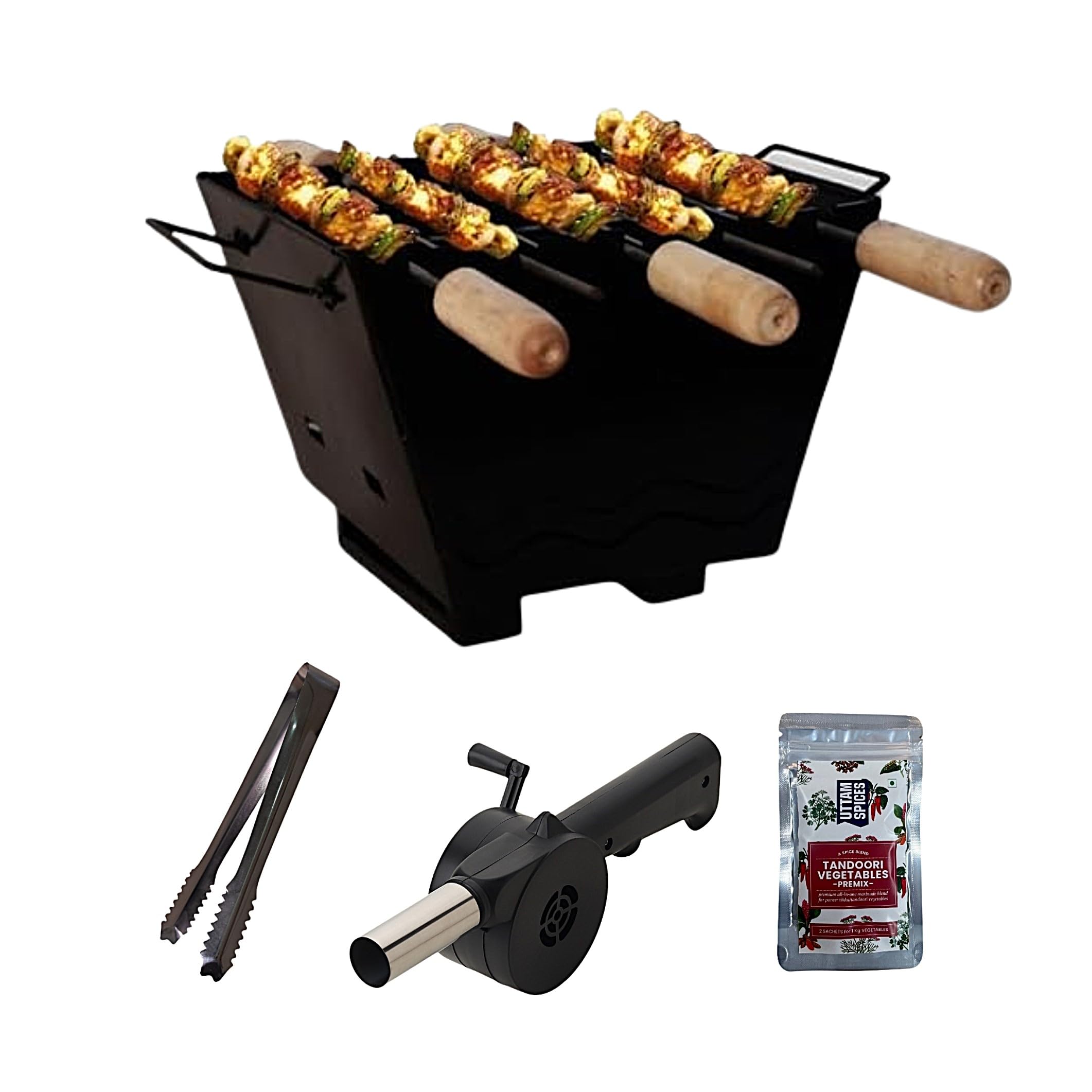 Amazon Brand - Umi FlameTandoor BBQ Grill for Indoor & Outdoor Cooking| Traveler Compact Foldable Tandoor Gas Barbeque Grill Set| Tabletop, Portable, Easy Assembly- (Black)