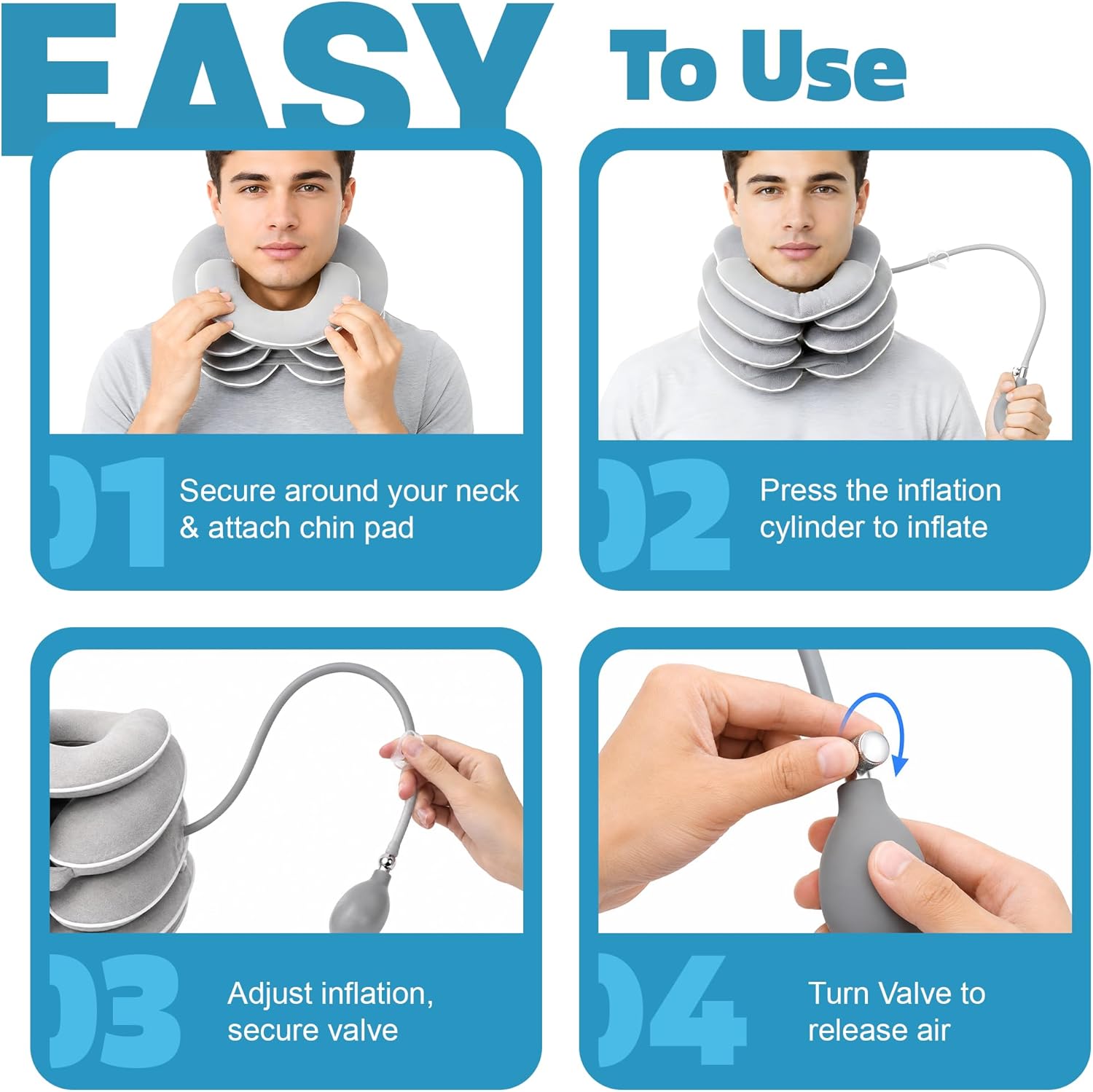 Neck Stretcher Adjustable Inflatable Cervical Traction Device for Pain Relief - Neck Brace for Home Use, Supports Neck Decompression & Spine Alignment, Gifts for Women (Light Grey)