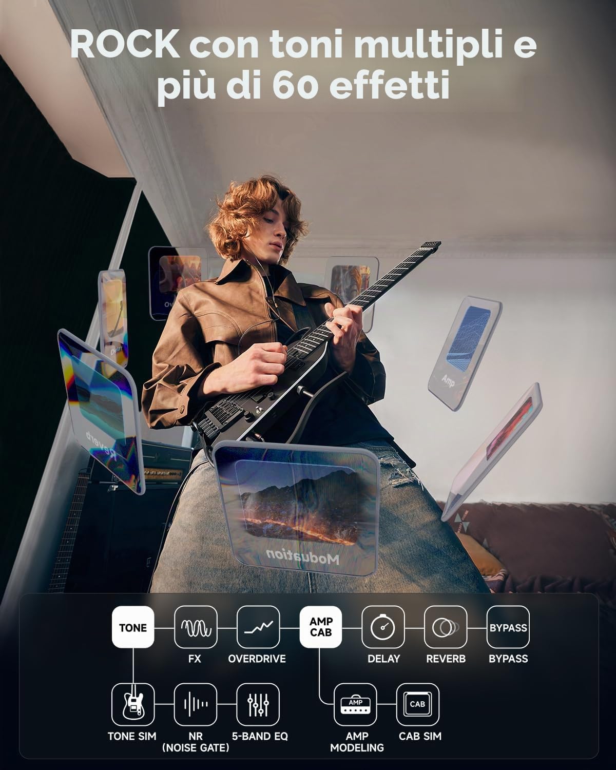 Donner HUSH X PRO Kit Chitarra Elettrica – Chitarra da viaggio intelligente con dozzine di combinazioni preimpostate, 7 opzioni di simulazione del tono, Nero