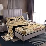 Bear Feuilles de lit Set King Size Rustic Farmhouse Feuille de faune de l'ours Ensemble de feuilles d'ours sauvages Country Cabin Lodge Decor Bedding Set Nature Woodland Bear Paw Print Top Sheet with Pocket Brown Green 4Pcs