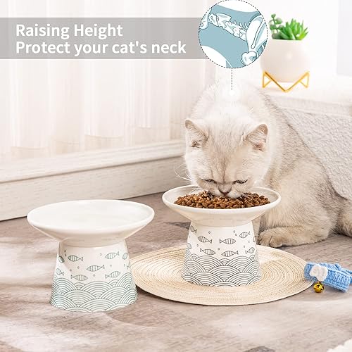 Miniatura 5 de AOMRYOM Juego de 2 cuencos elevados de cerámica extra anchos de 6.25 pulgadas para gatos grandes y perros pequeños, diseño elevado para mascotas de