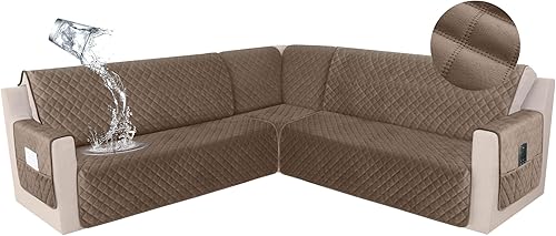 Miniatura 19 de HDCAXKJ Funda impermeable para sofá modular esquinero, de terciopelo en forma de L, para mascotas y perros, suave, resistente, en forma de U, juego