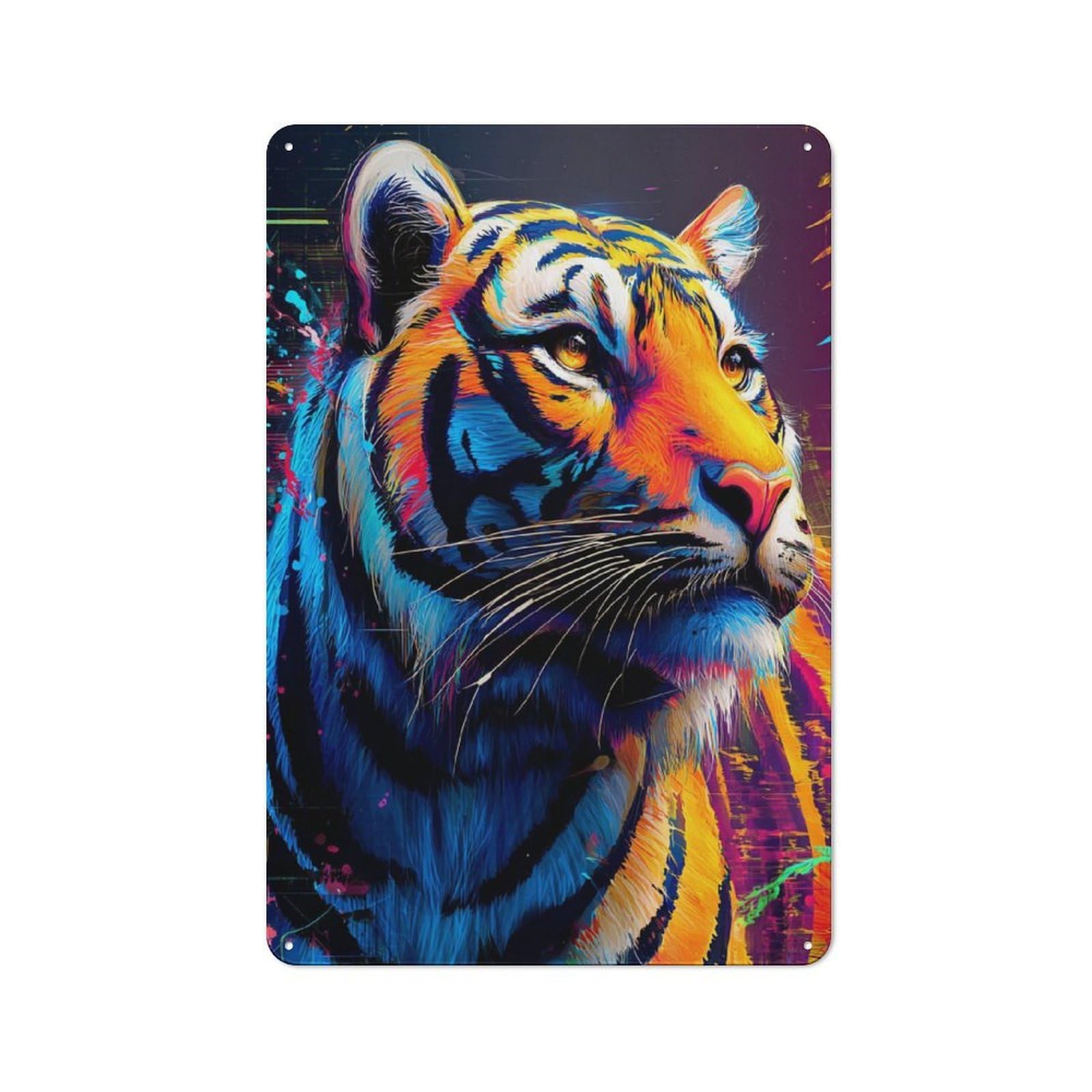 Junmoney Colorful Tiger Portrait -6 Tin Wall Sign With Design 30X20cm, Classic Diner Style Decor For Bakery, Diner, Cafe Or Family Room