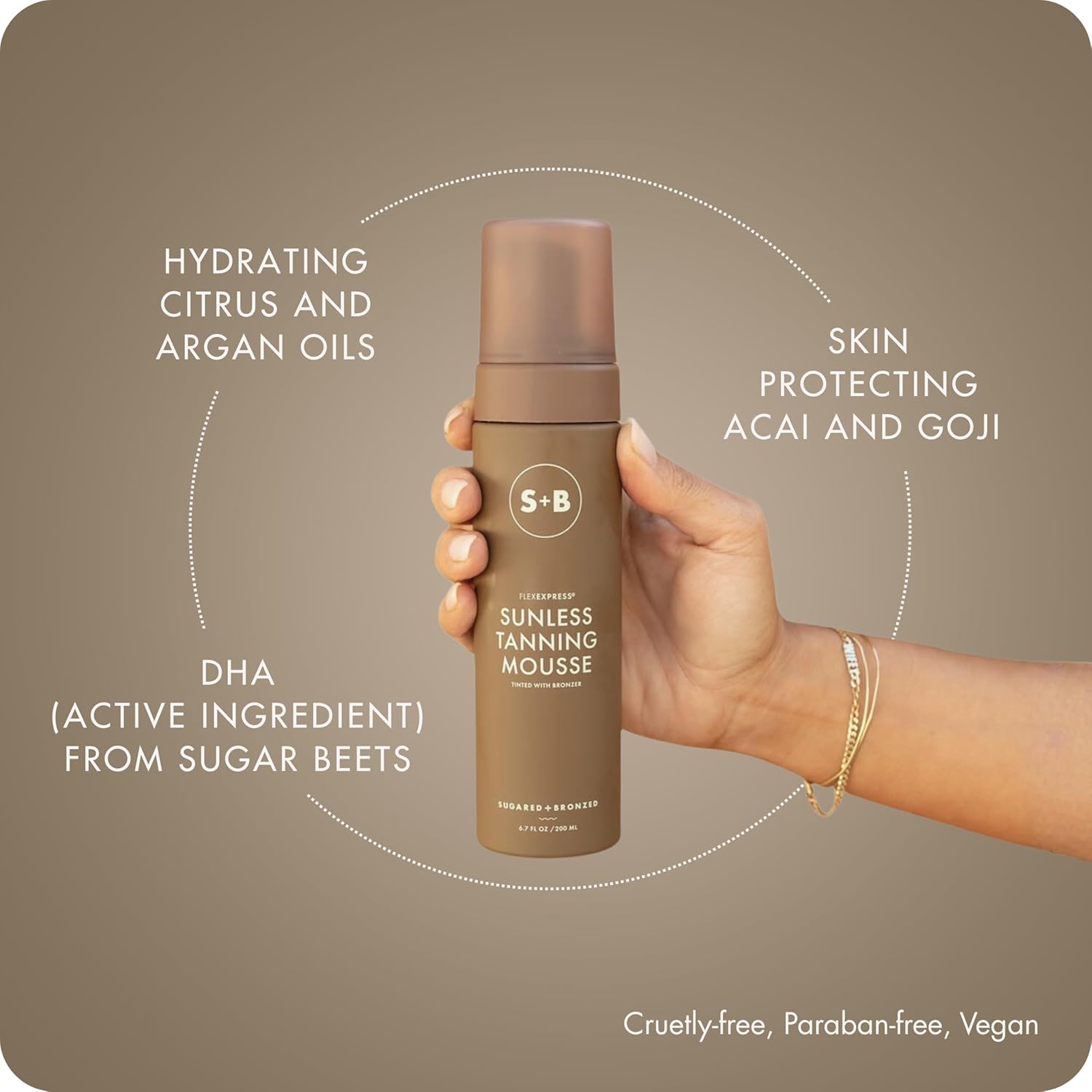 SUGARED + BRONZED Sunless Tanning Mousse, Self Tanner for Body, FlexExpress Formula, Self Tanning Foam for a Natural Glow, Lightweight, Quick Dry Self Tan, Suitable for All Skin Types, Vegan, 6 Fl Oz