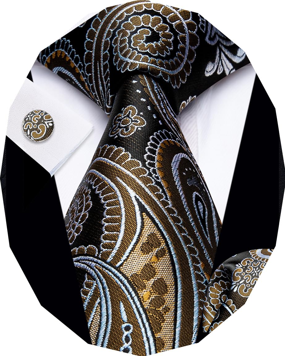 YourTies Paisley Tie Sets Floral Necktie Handkerchief Cufflinks Set Silk Woven Ties Business Wedding Party