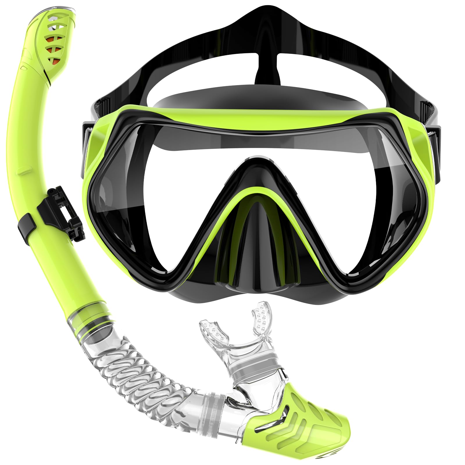 BuyCard Gafas de Buceo Adulto, 180° Panorámica de Cristal Templado Máscara de Buceo, Anti-vaho Anti-Fuga de Cristal TempladoDry Snorkel Set para Adulto, Easy Breathe para Adultos,Jóvenes