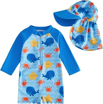 Baby Boy Swimsuit Infant Rash Guard Swimwear Toddler Bathing Suit Long Sleeve One Piece Zip Beach Swim Suits