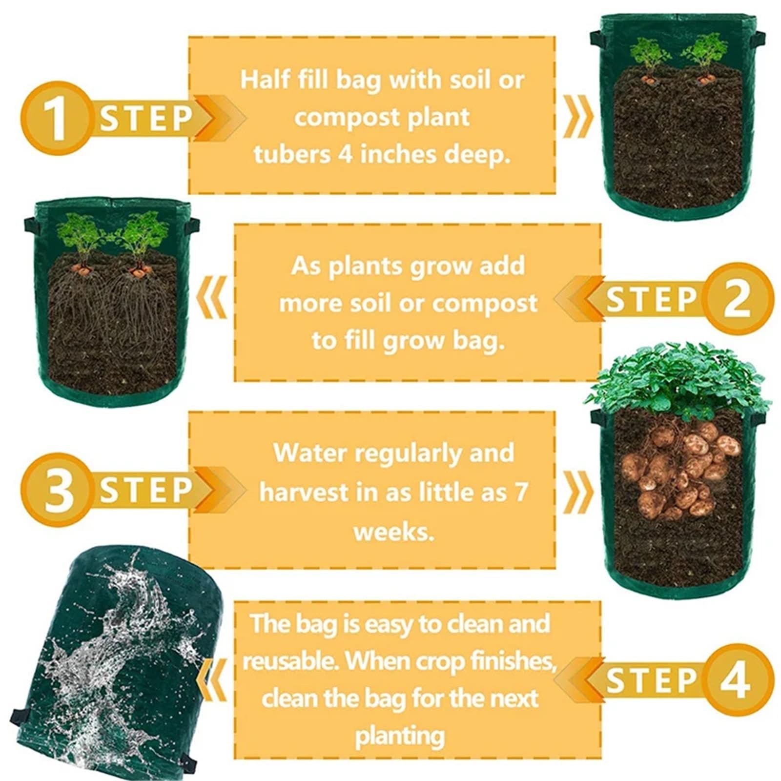 Sac Plantation Non Tissé Lot de 5 Sacs Culture for Pommes Terre, épais et résistants, jardinière légumes avec poignées(Orange-Yellow,5 Gallon 23x28cm)