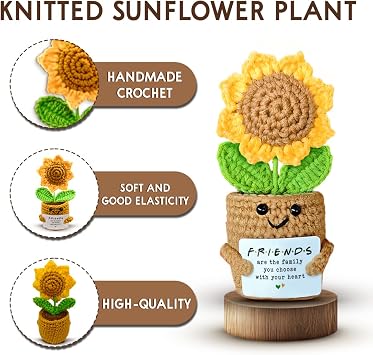 Mini Sunflower Crochet Gift with Card for Women