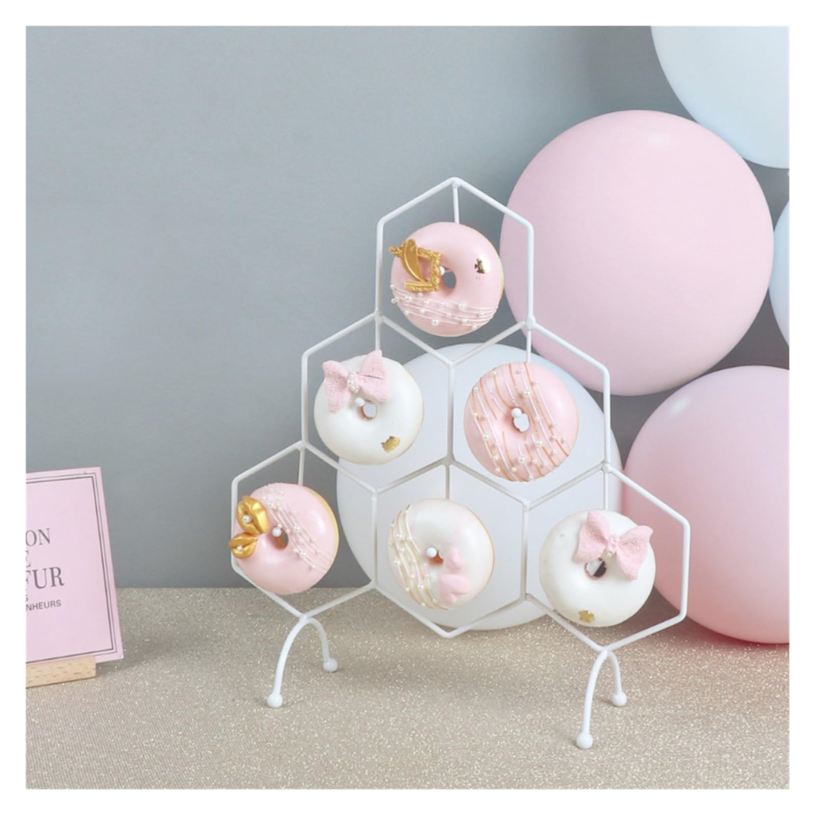 Soporte para Tartas Decoraciones de Mesa de postres de Boda Arte del Hierro Donut Estante de exhibición de Pan Accesorios de pastelería(Pink)