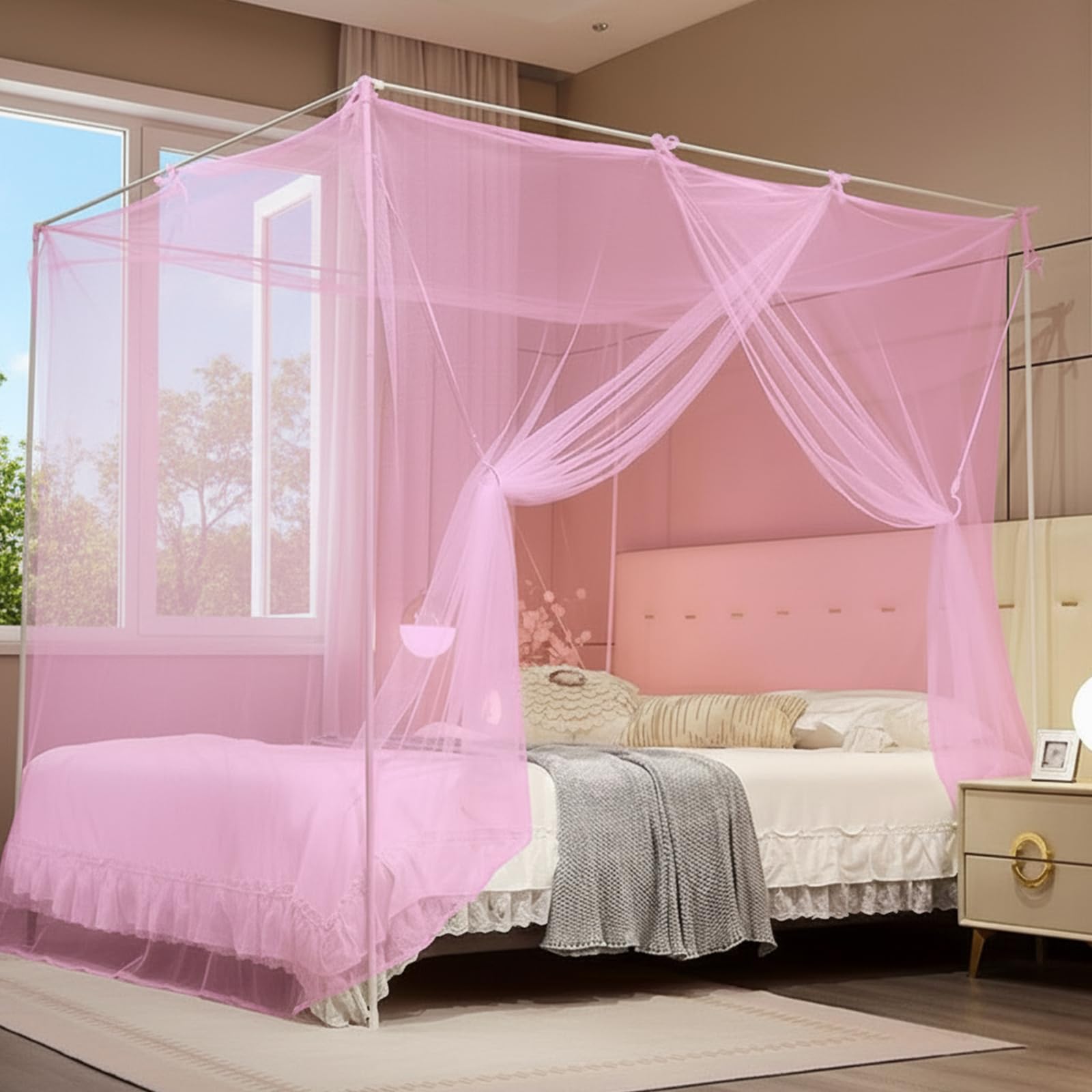 Allbestaye Mosquito Net for Bed, Rectangular Fine Mesh Mosquito Canopy with Single Opening, Lightweight Easy-Install for Bedroom Dorms Camping Travel