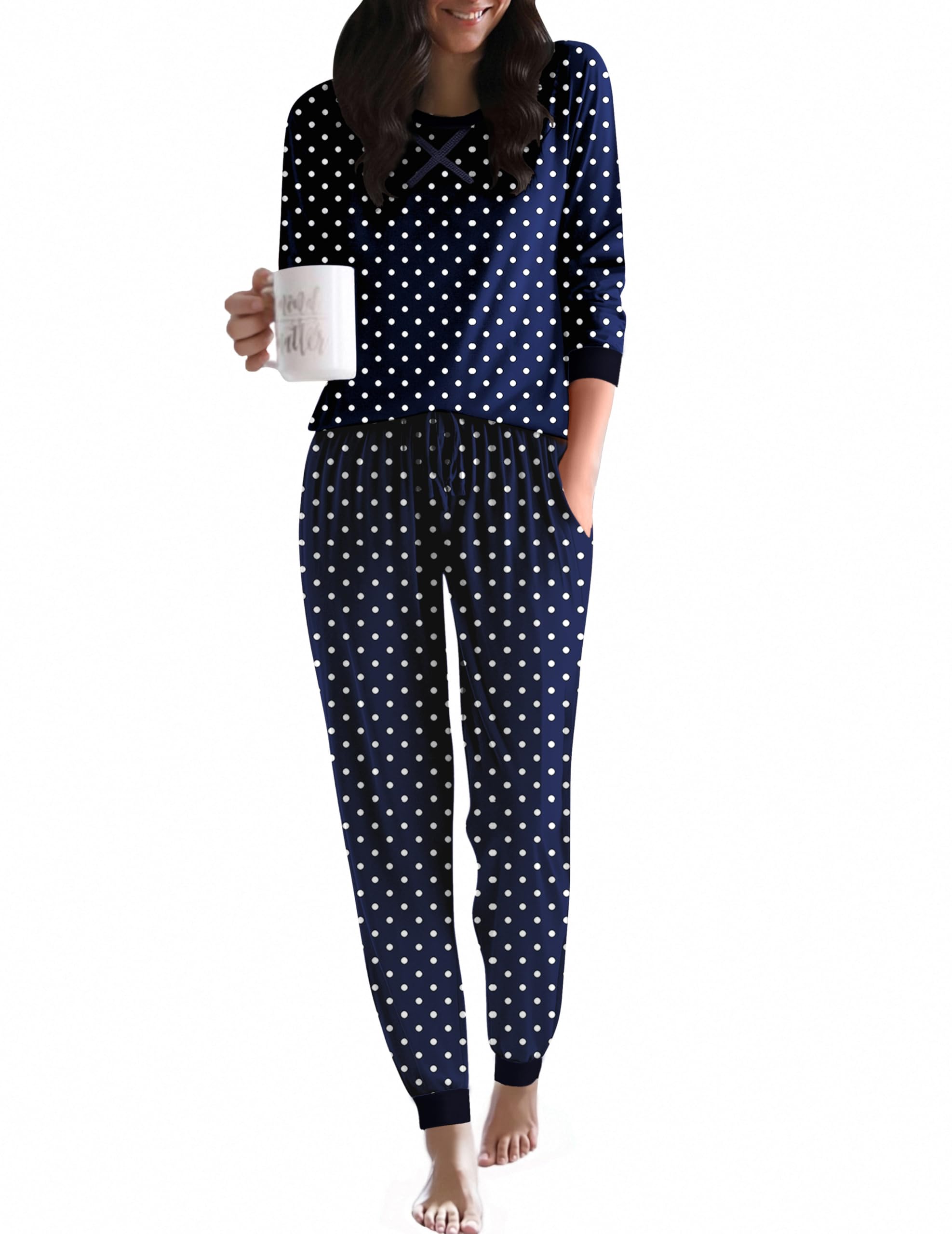Ekouaer Pajamas for Women Comfy Long Sleeve Jogger Set Lounge Pjs Set | Loungewear with Pockets for Daliy Wear, Sport, Shopping, Outifts