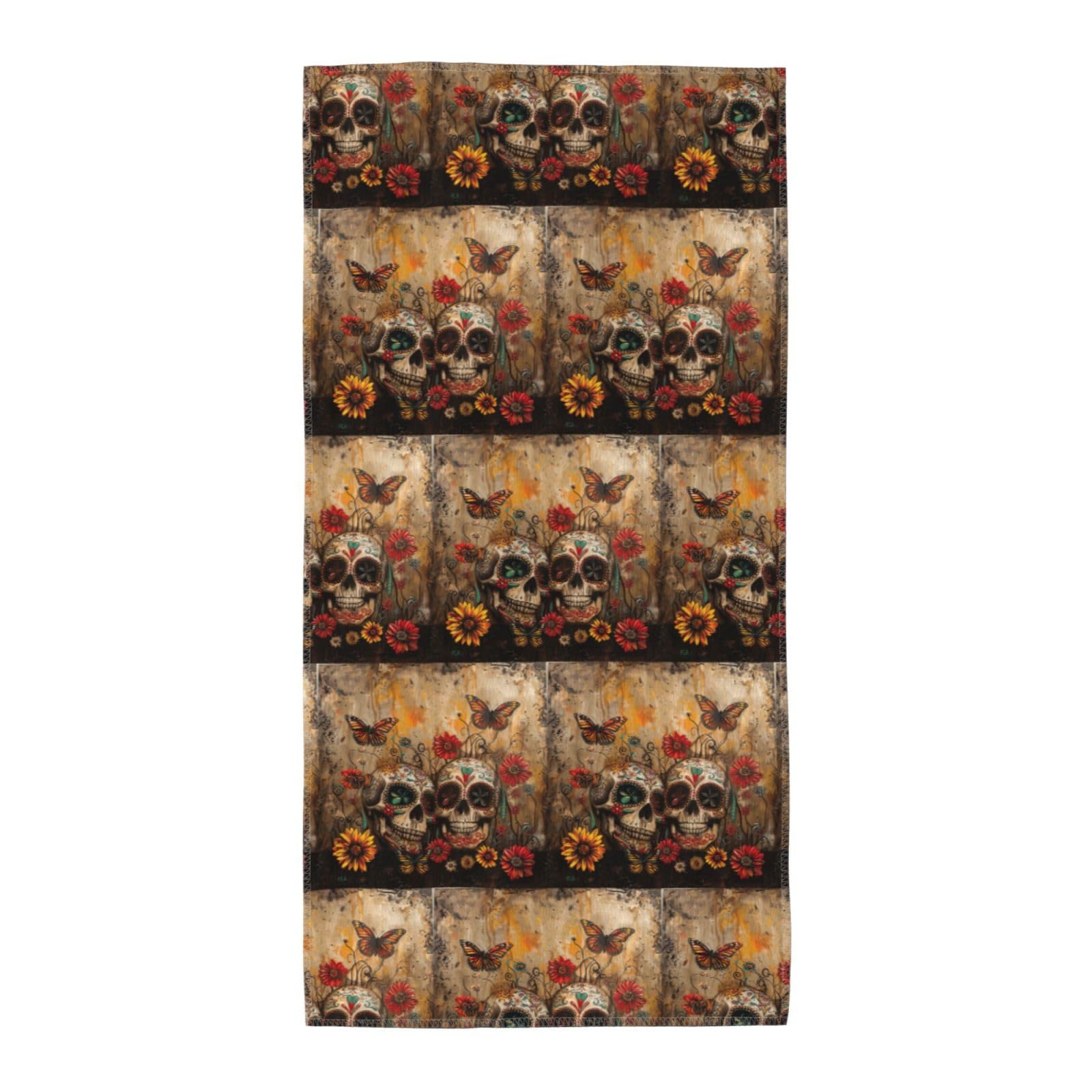 DIEzig Sugar Skulls Butterfly Fashion Printed Long Bath Towel For Pool Side Seaside Holiday